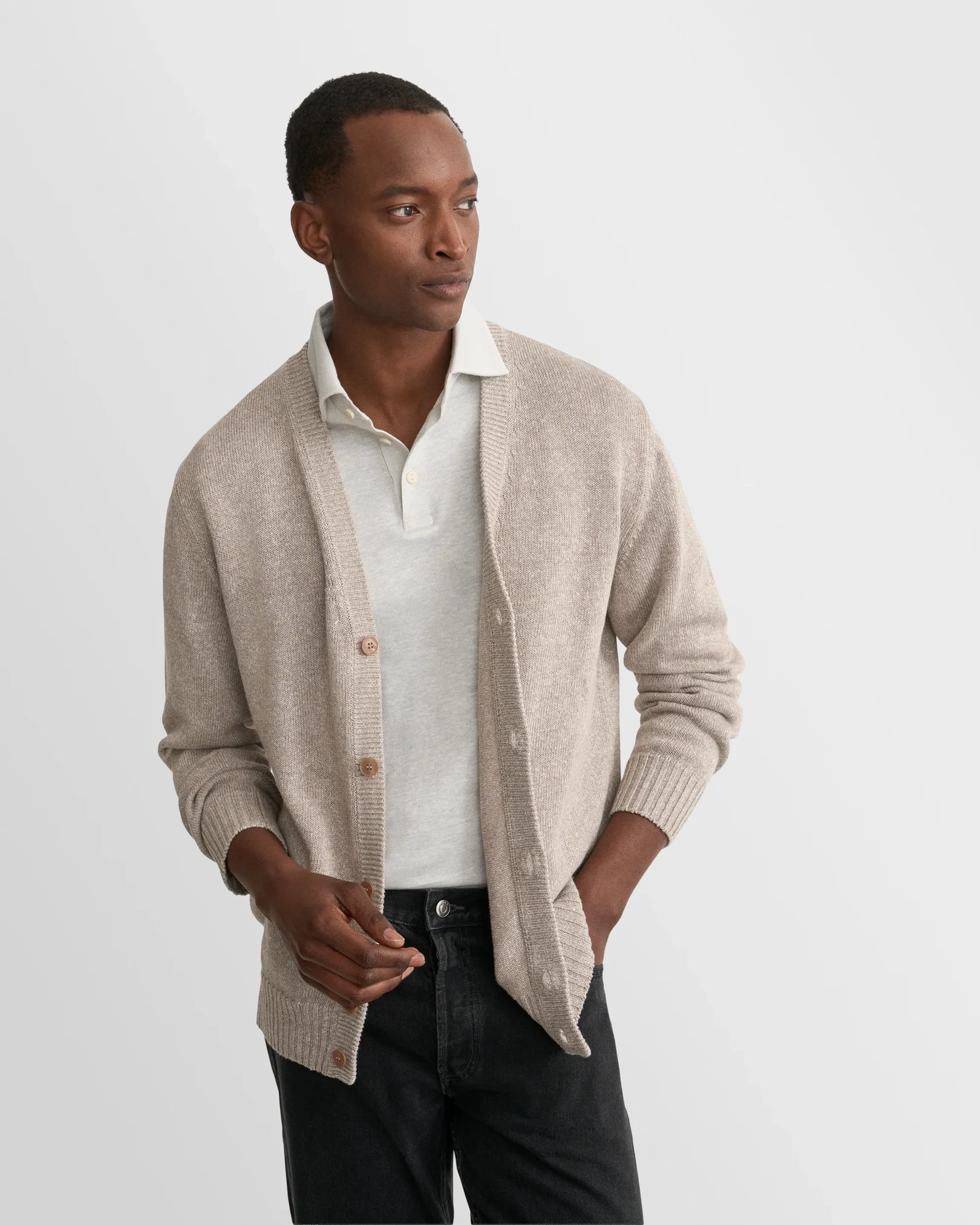 Eton - light grey cotton linen polo shirt