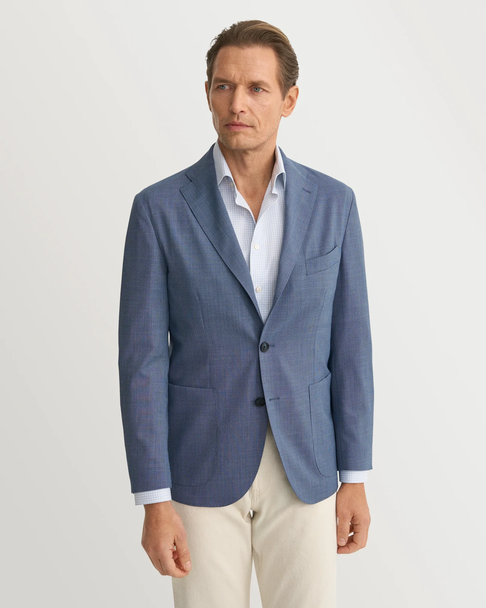 Eton - mid blue lana tech hopsack soft jacket