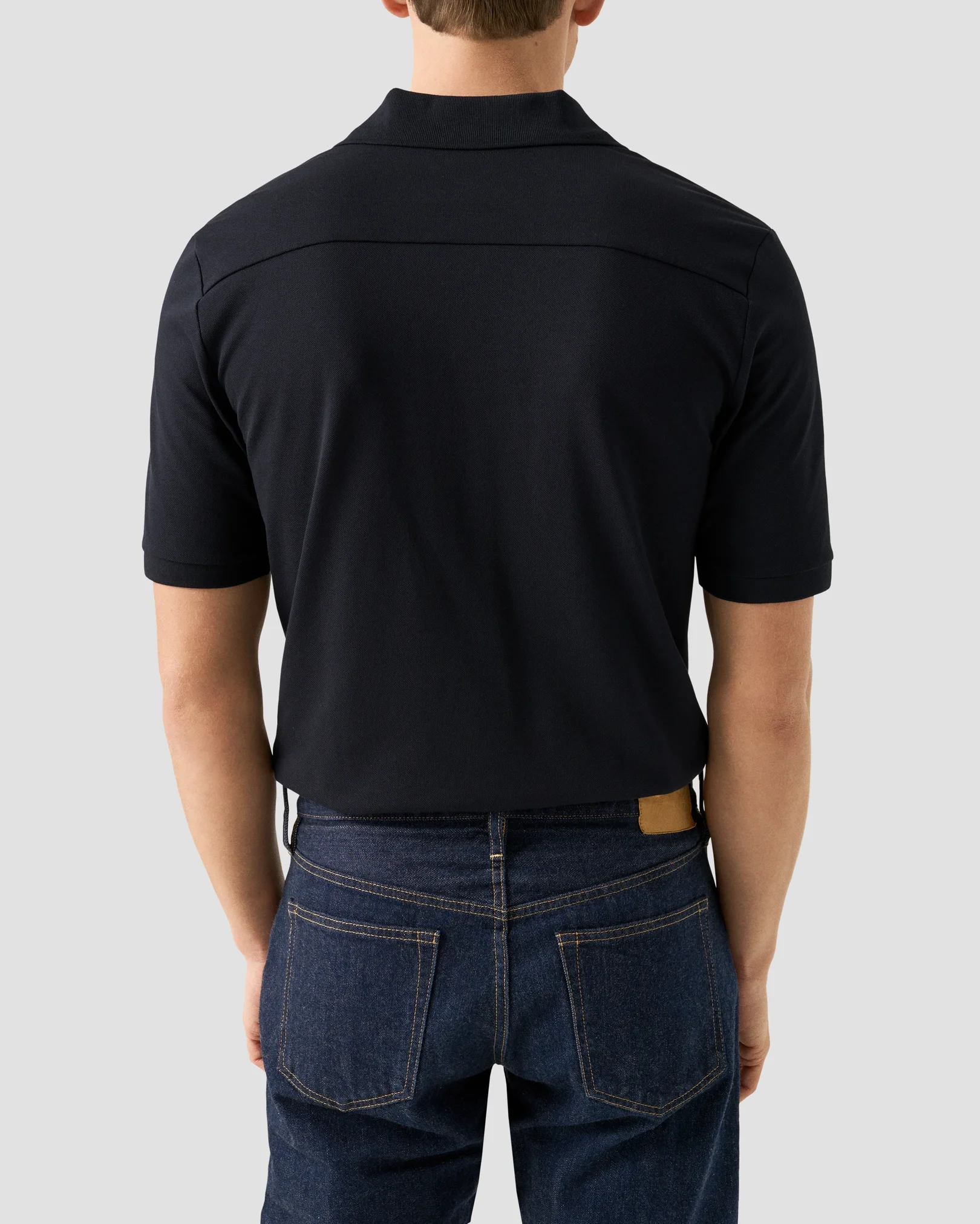 Eton - navy pima cotton pique polo