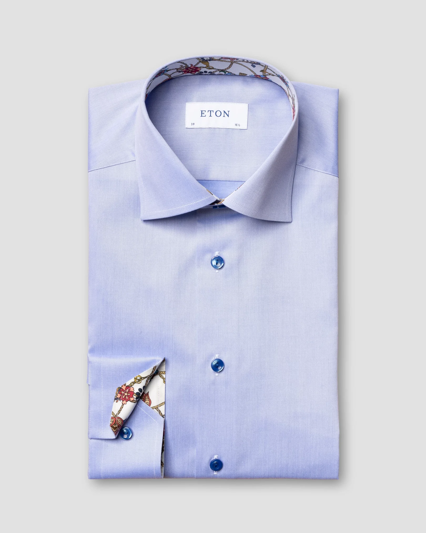 Eton - blue lightweight twill shirt chandelier details