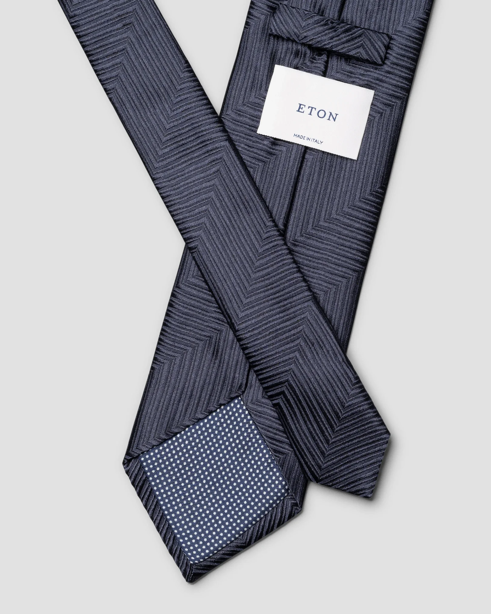 Eton - navy blue herringbone woven silk tie