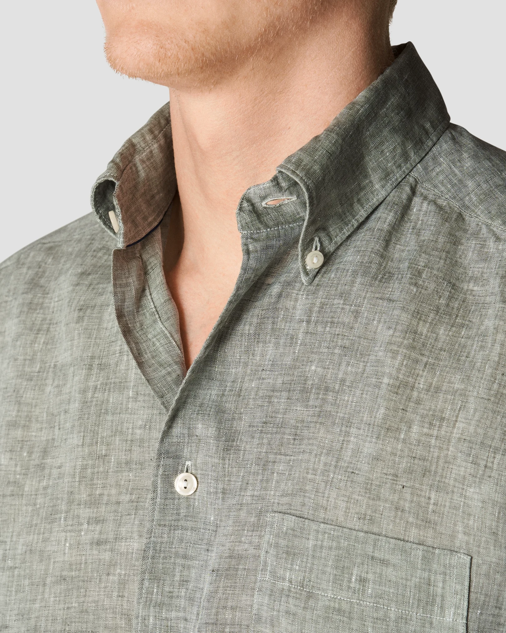 Eton - mid green casual linen shirt