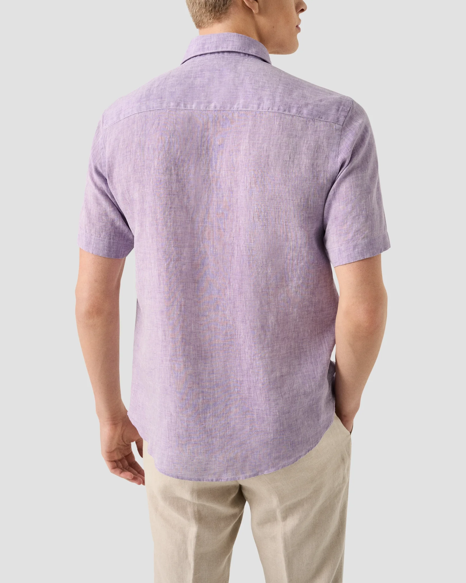 Eton - mid purple solid short sleeve linen shirt