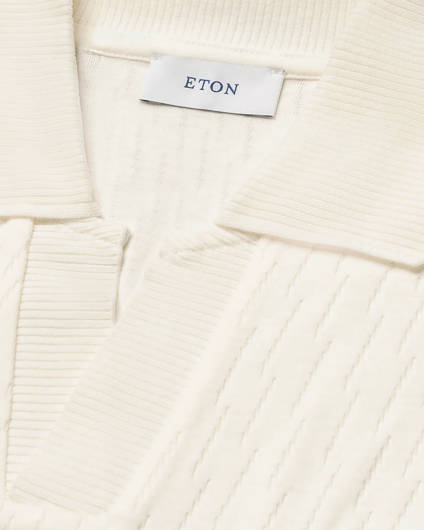 Eton - off white jacquard open collar polo shirt