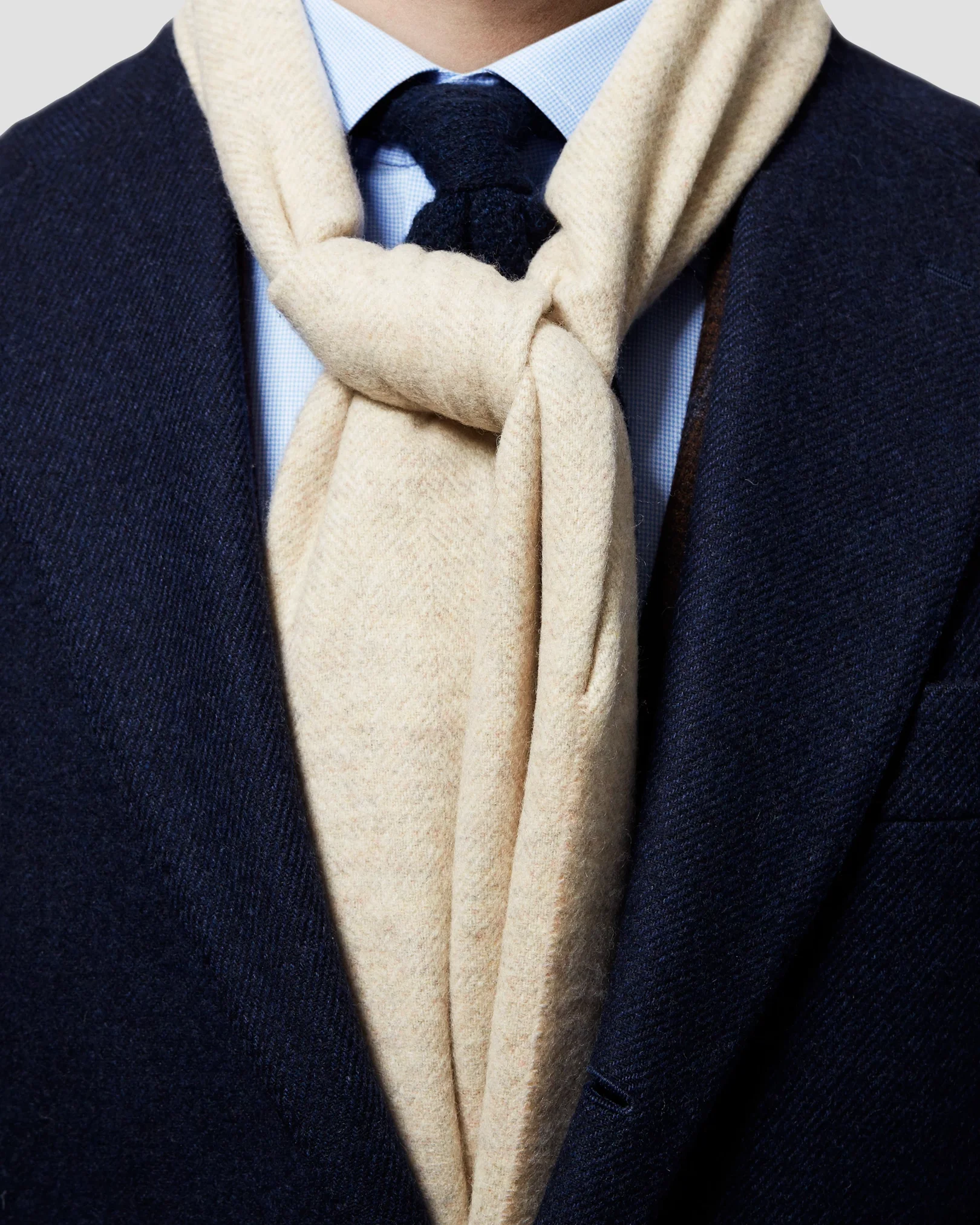 Eton - Off-White Herringbone Wool Scarf