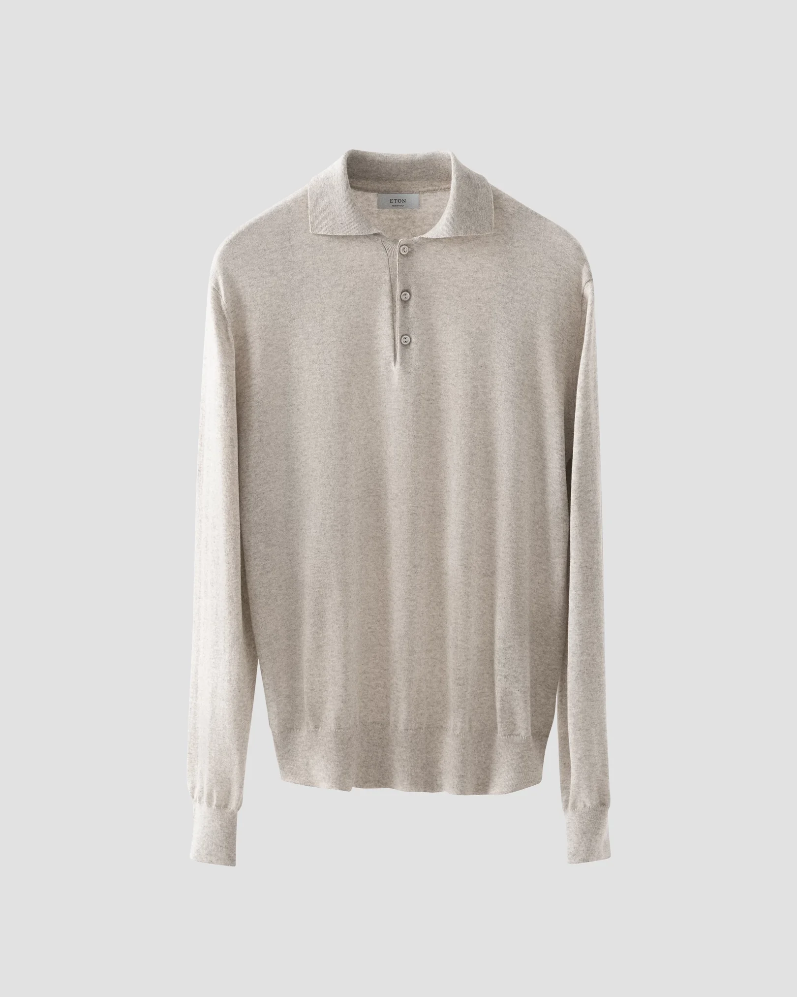 Eton - beige cotton cashmere fine knit polo shirt beige cotton cashmere fine knit polo shirt