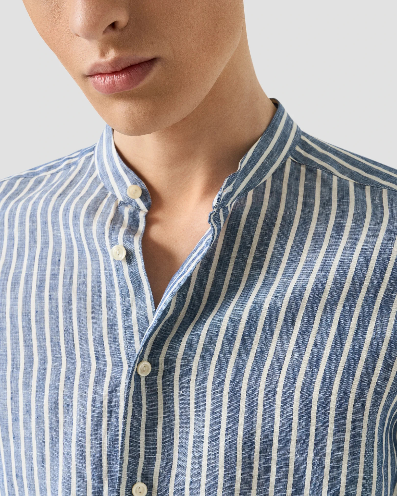 Eton - mid blue striped linen shirt