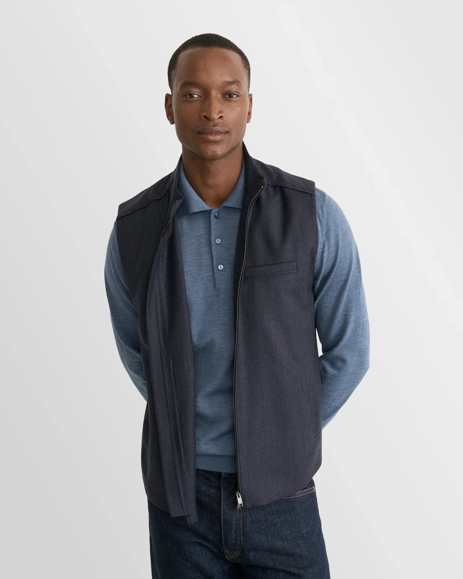 Eton - light blue merino fine knit polo shirt