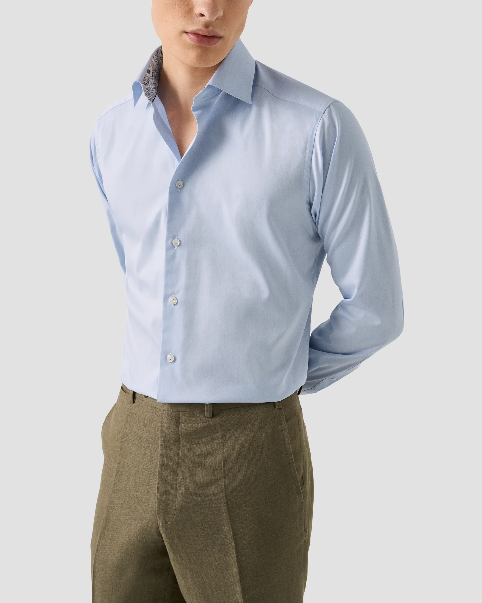 Eton - light blue solid paisley effect shirt