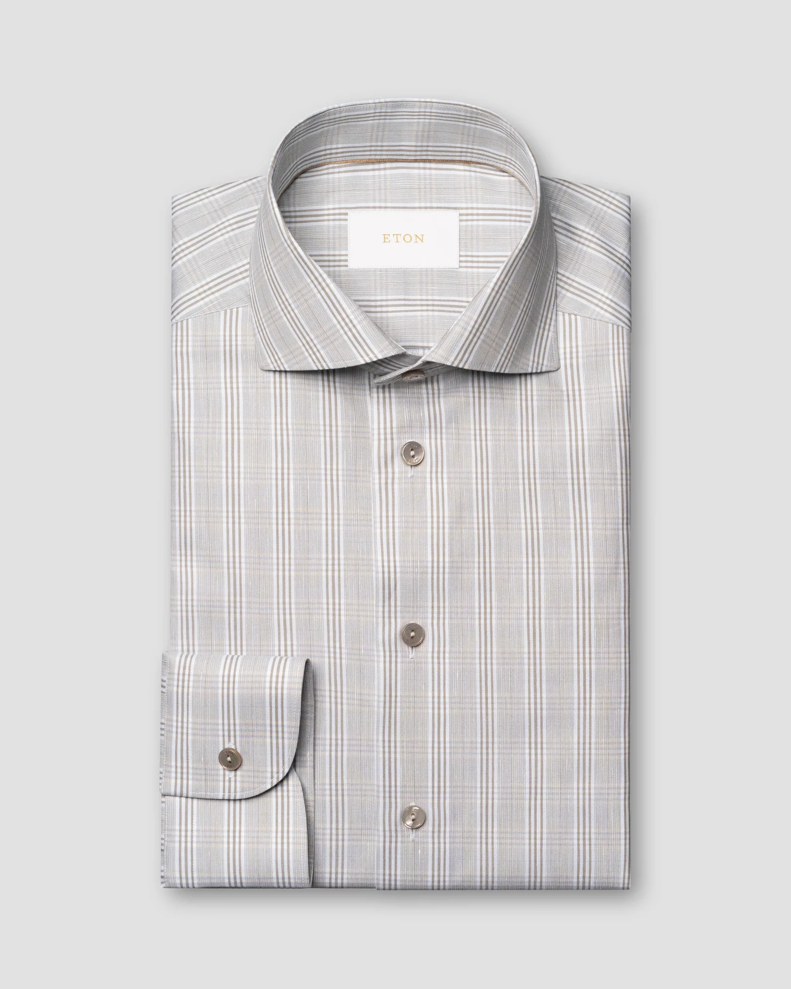 Eton - brown check cotton linen shirt