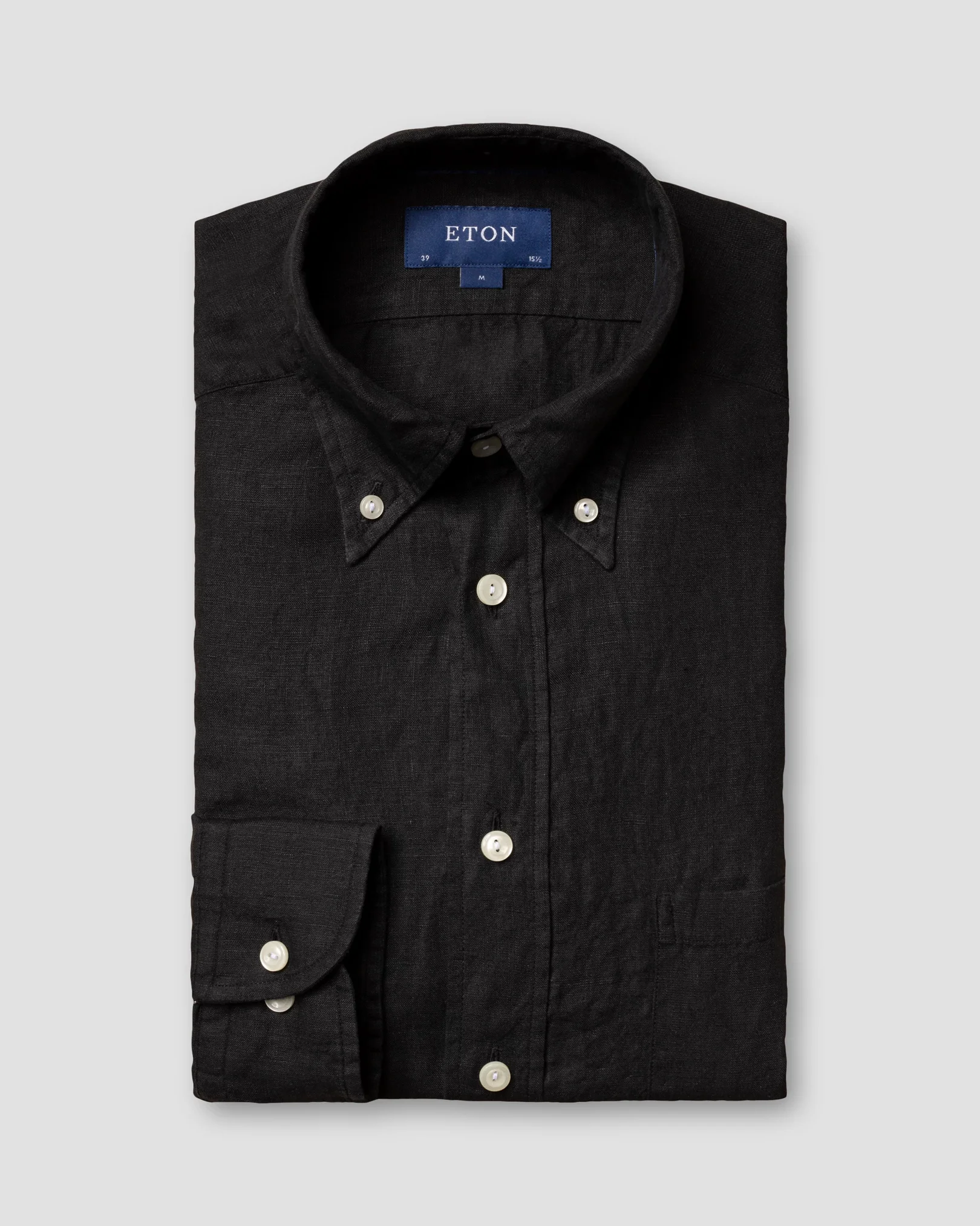 Eton - black button down linen shirt