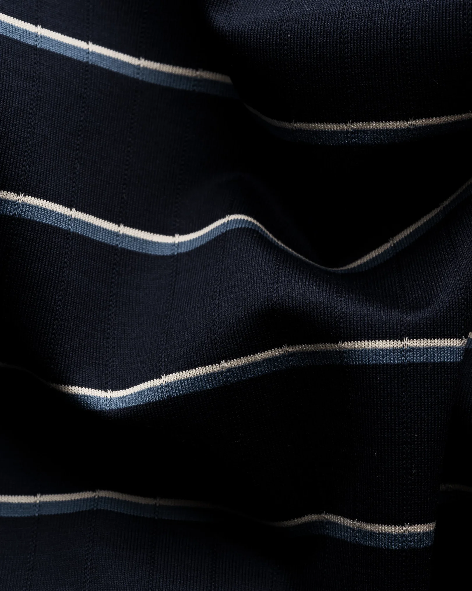 Eton - Navy Striped Filo di Scozia Jacquard Half Zip Polo Shirt