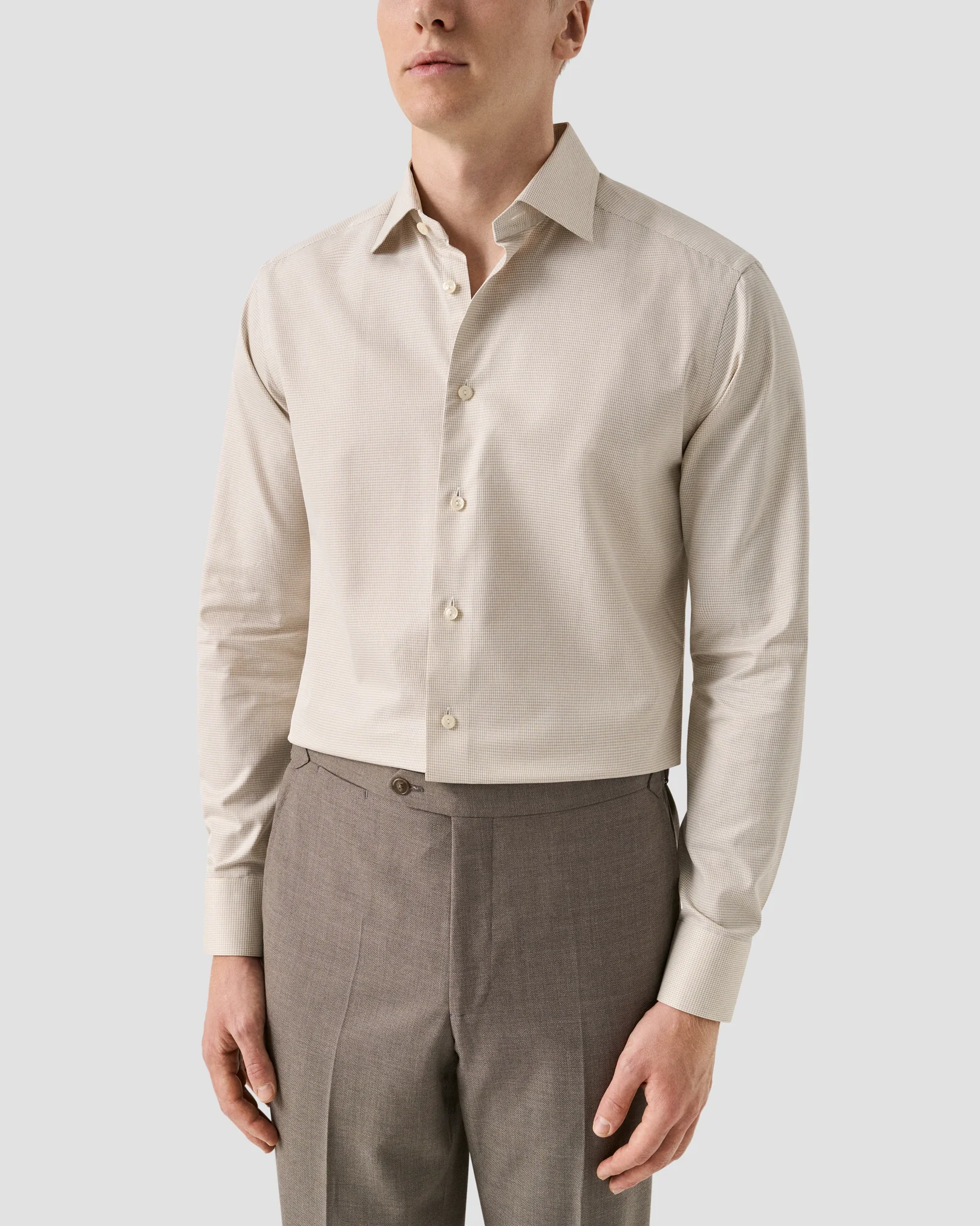 Eton - beige houndstooth signature twill shirt