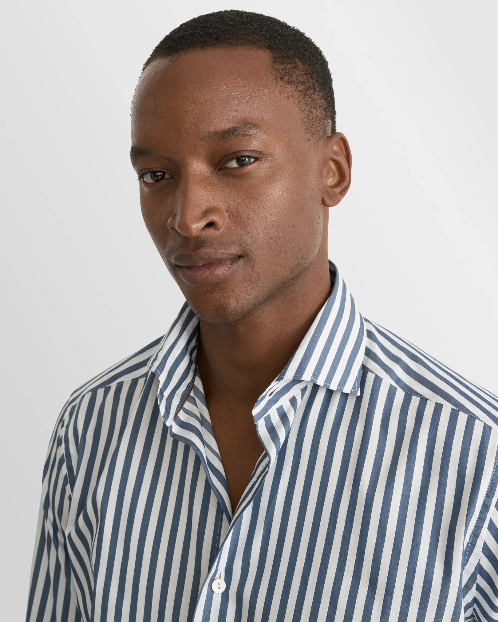 Eton - dark blue striped cotton silk shirt