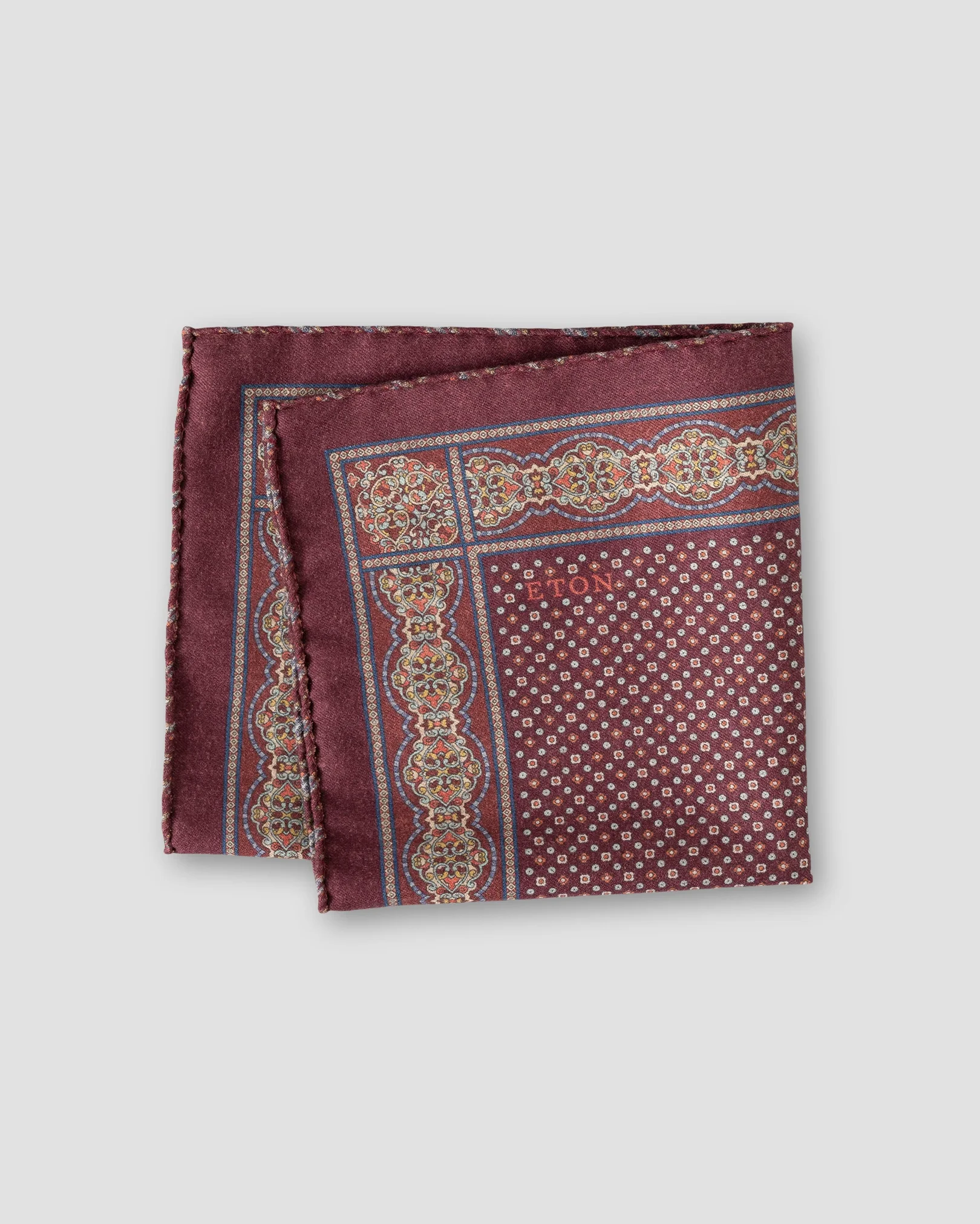 Eton - two face wool pocket square dark red