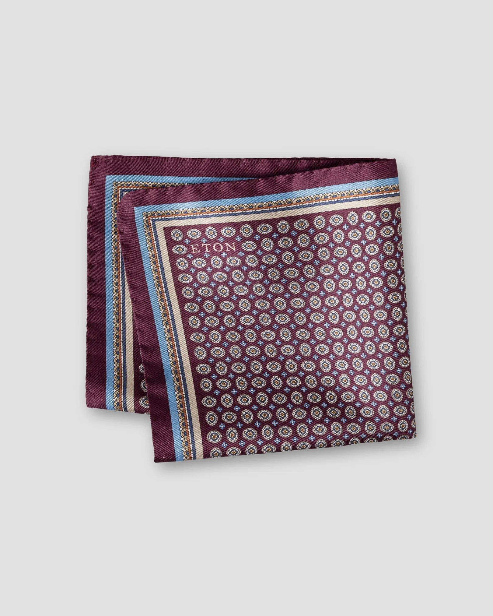 Eton - dark red medallion silk twill pocket square