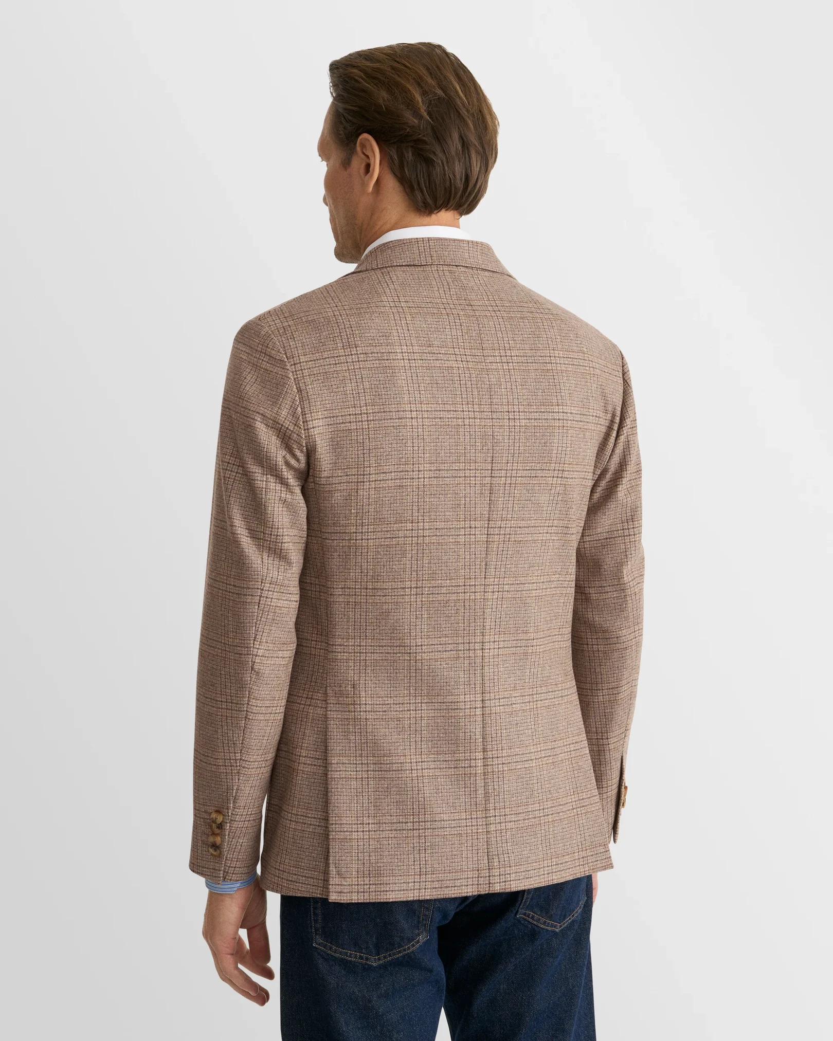Eton - beige lana tech check flannel soft jacket