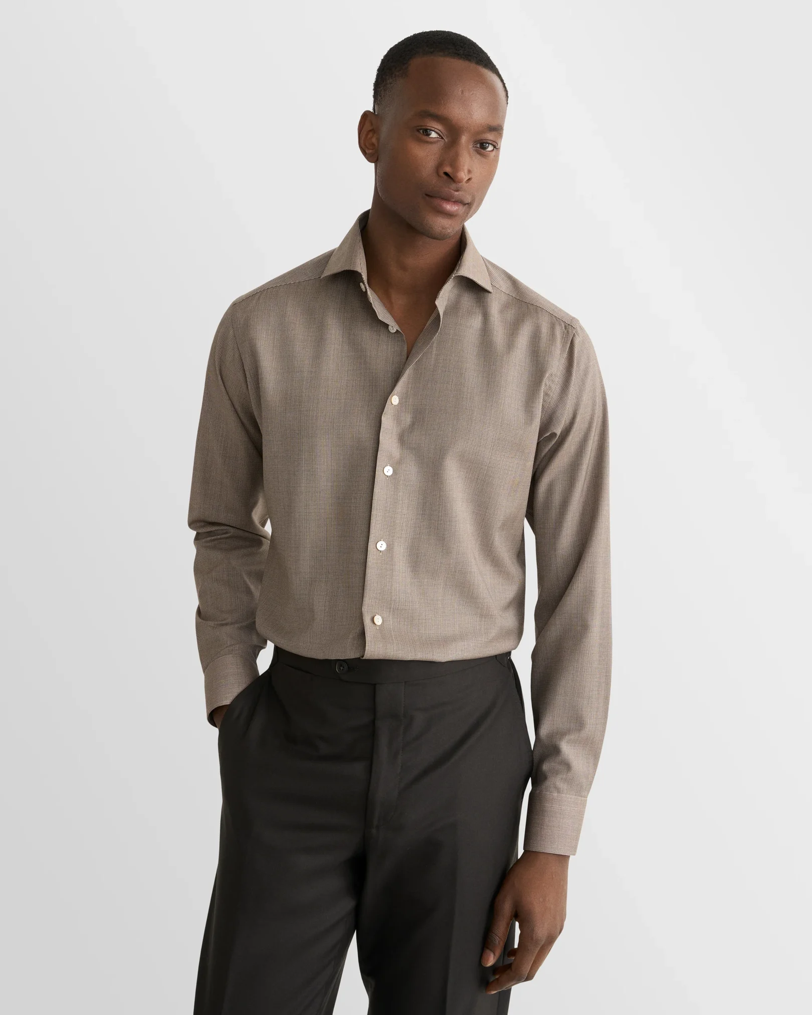 Eton - brown houndstooth merino shirt