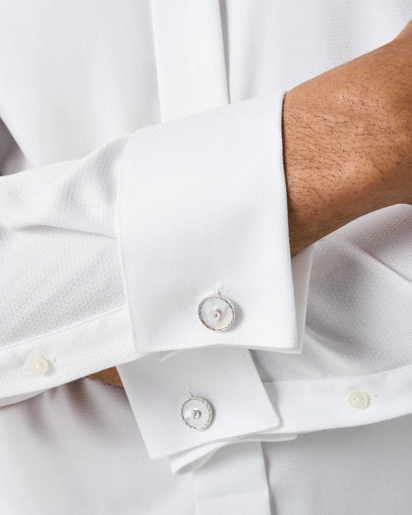 Eton - white fly front evening dobby shirt