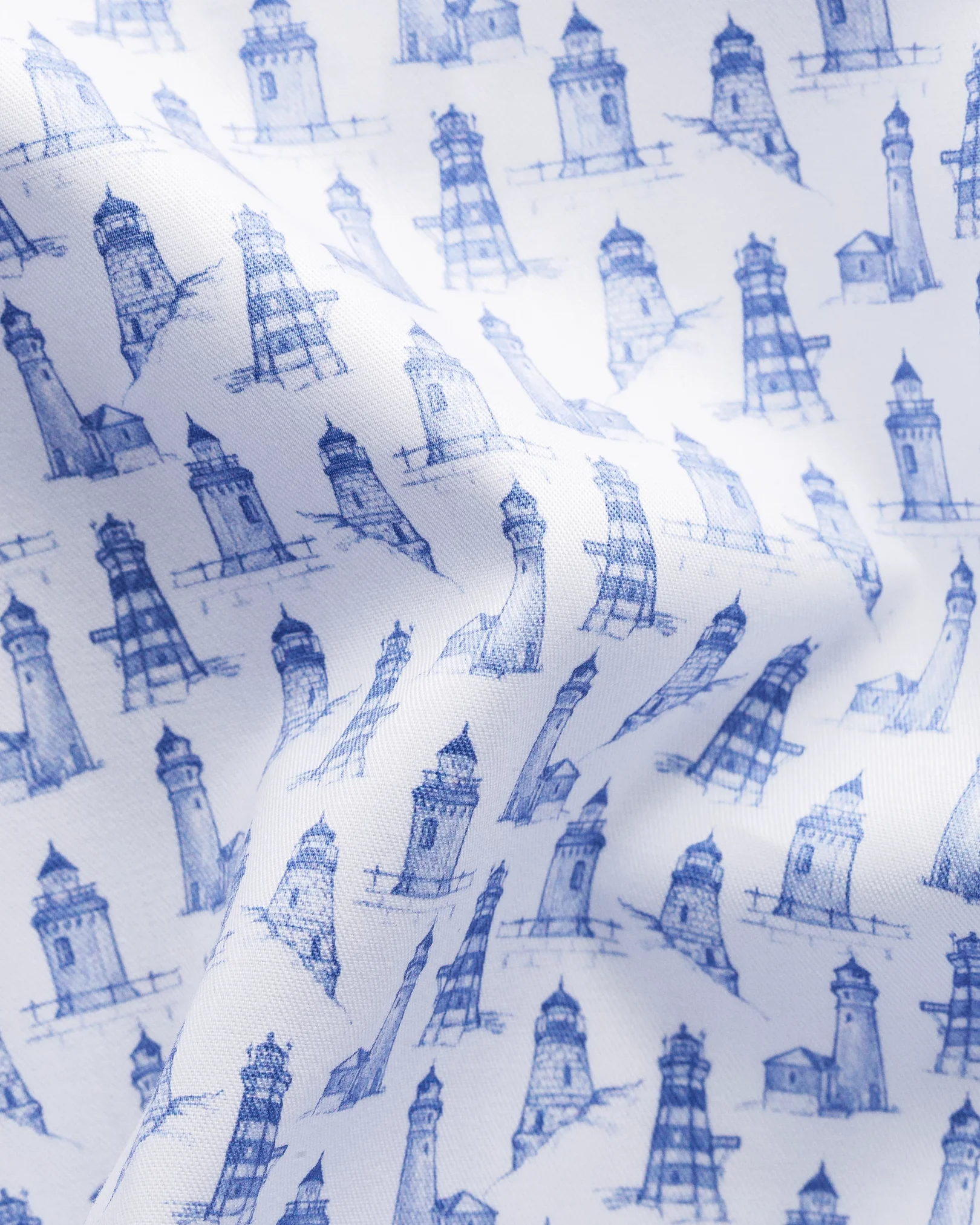 Eton - mid blue lighthouse print short sleeve