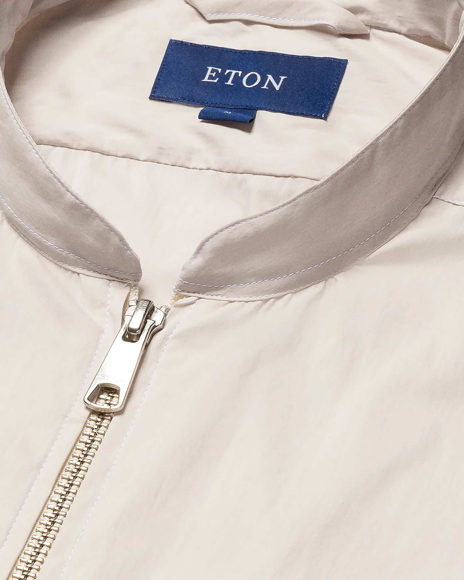 Eton - beige cotton and nylon stand collar low sleeve less vest