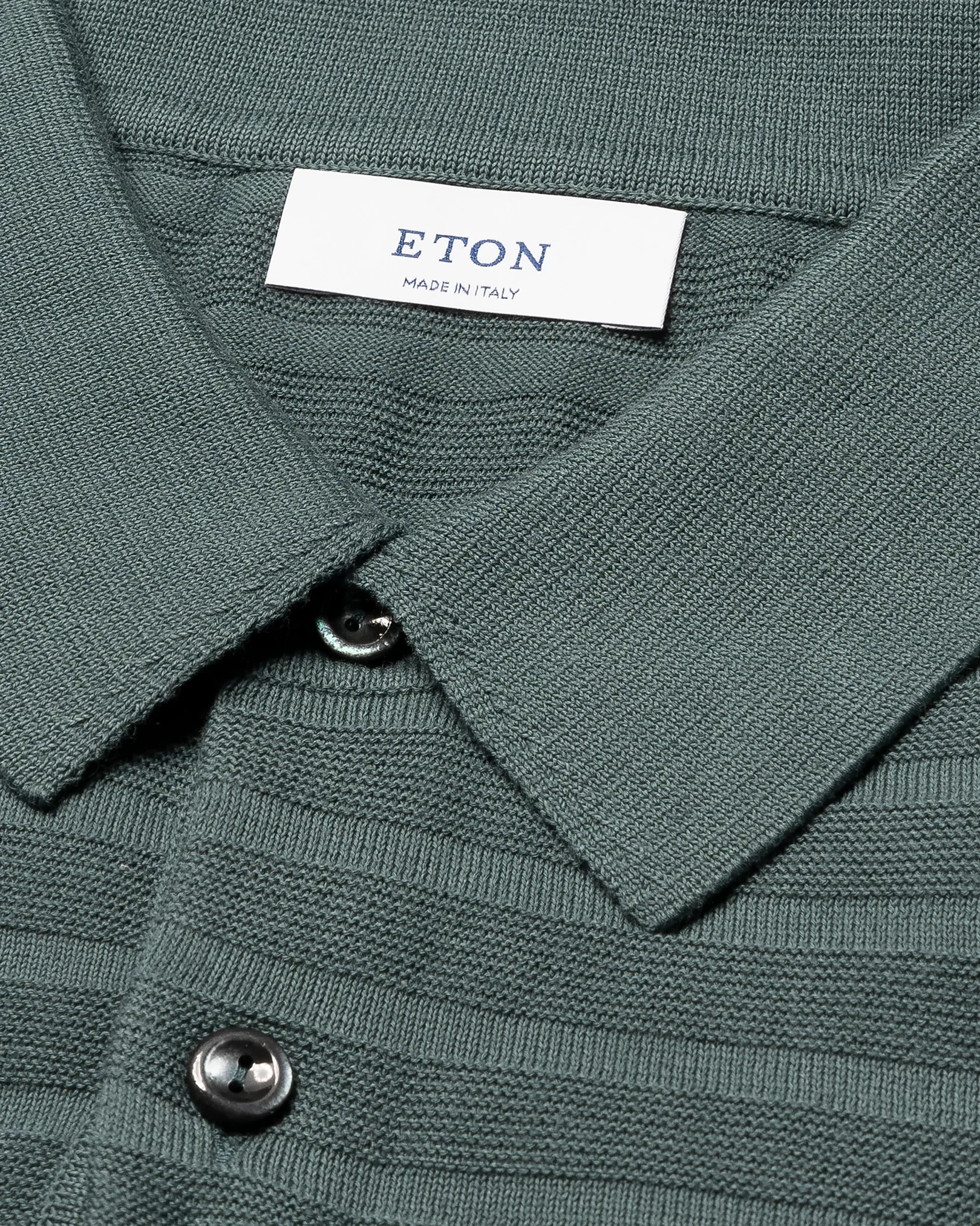 Eton - mid green horisontal striped fine knit polo shirt