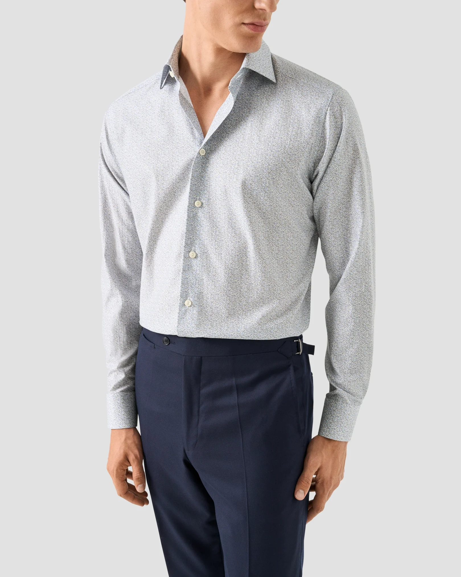 Eton - mid blue floral twill shirt cut away 258