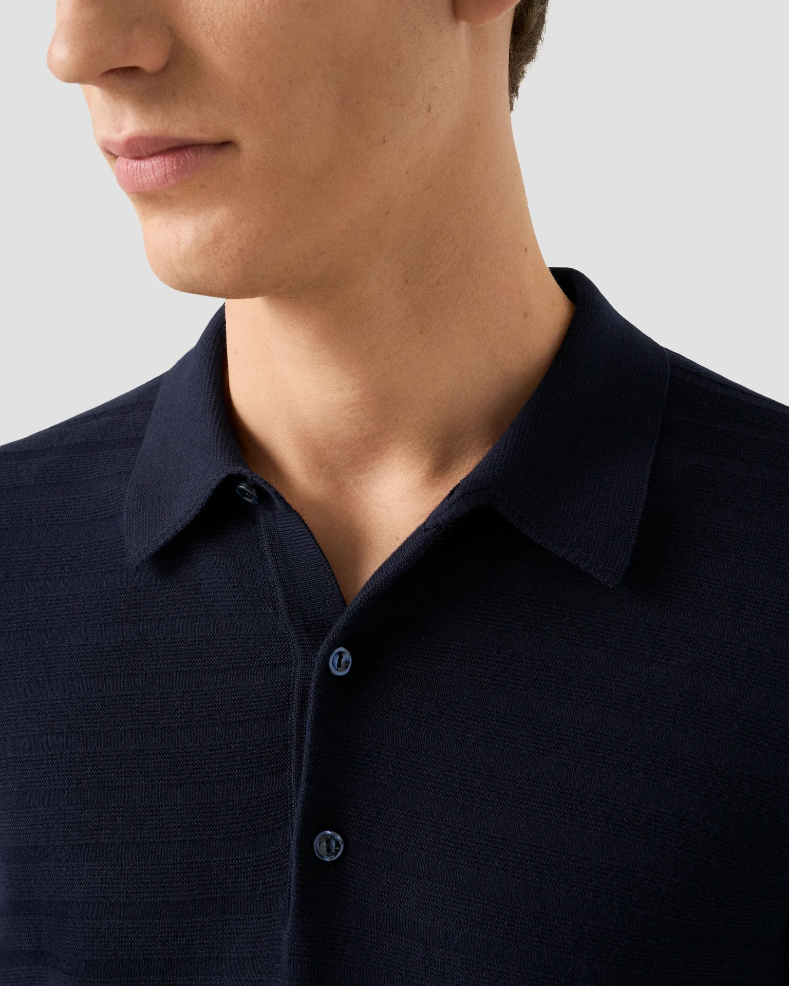 Eton - dark blue horisontal striped fine knit polo shirt
