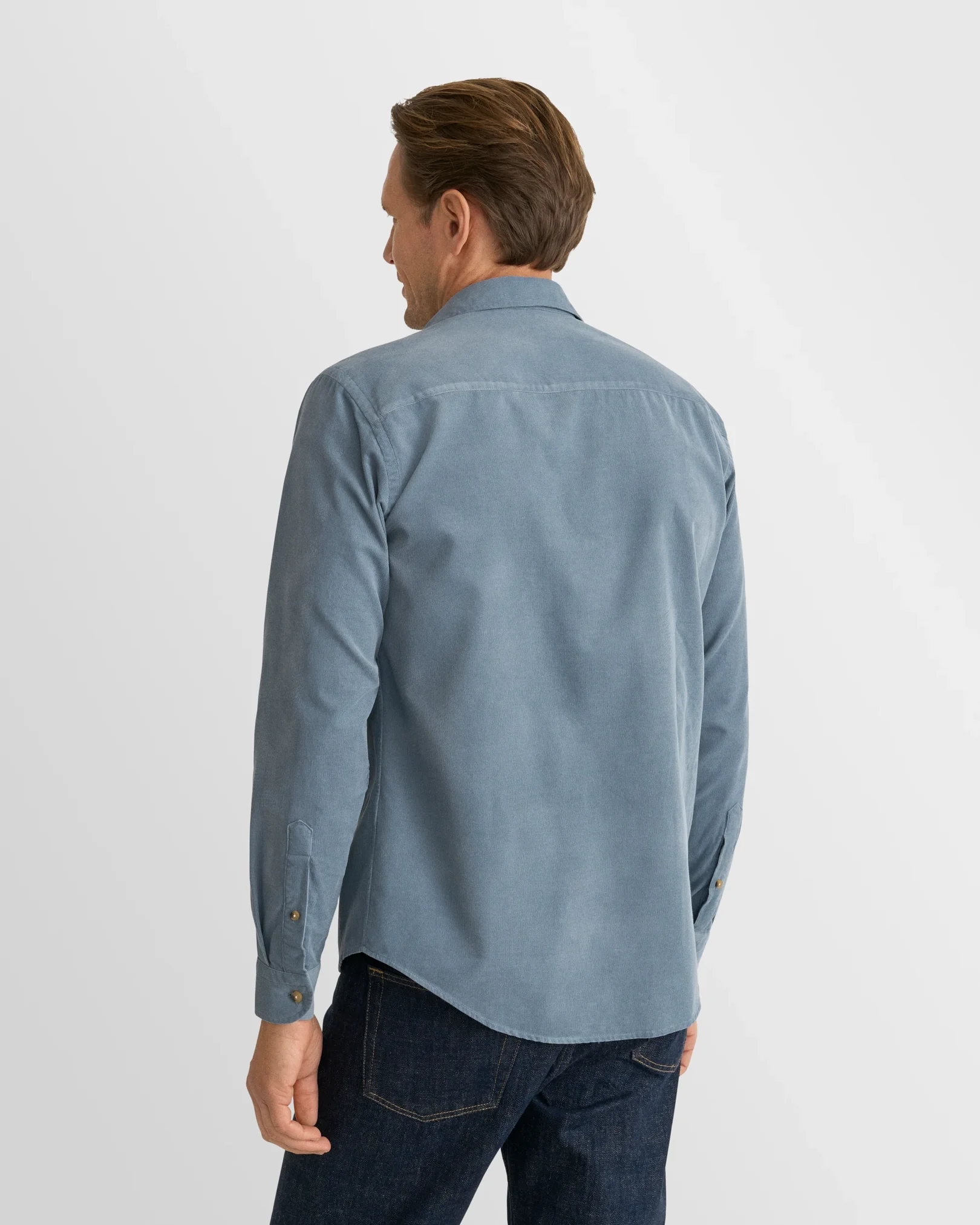 Eton - mid blue solid corduroy shirt