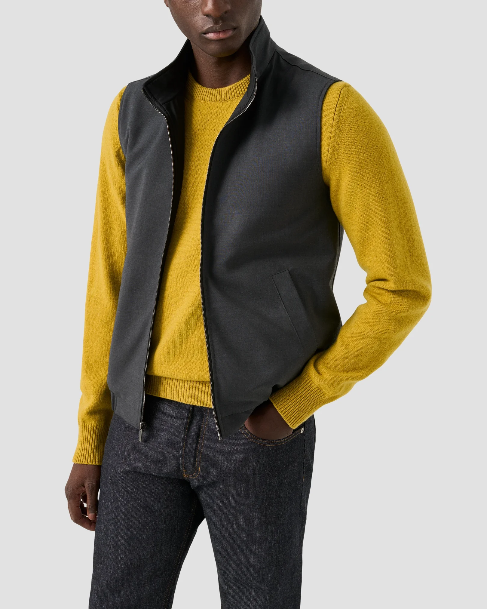Eton - yellow cashmere knit crew neck