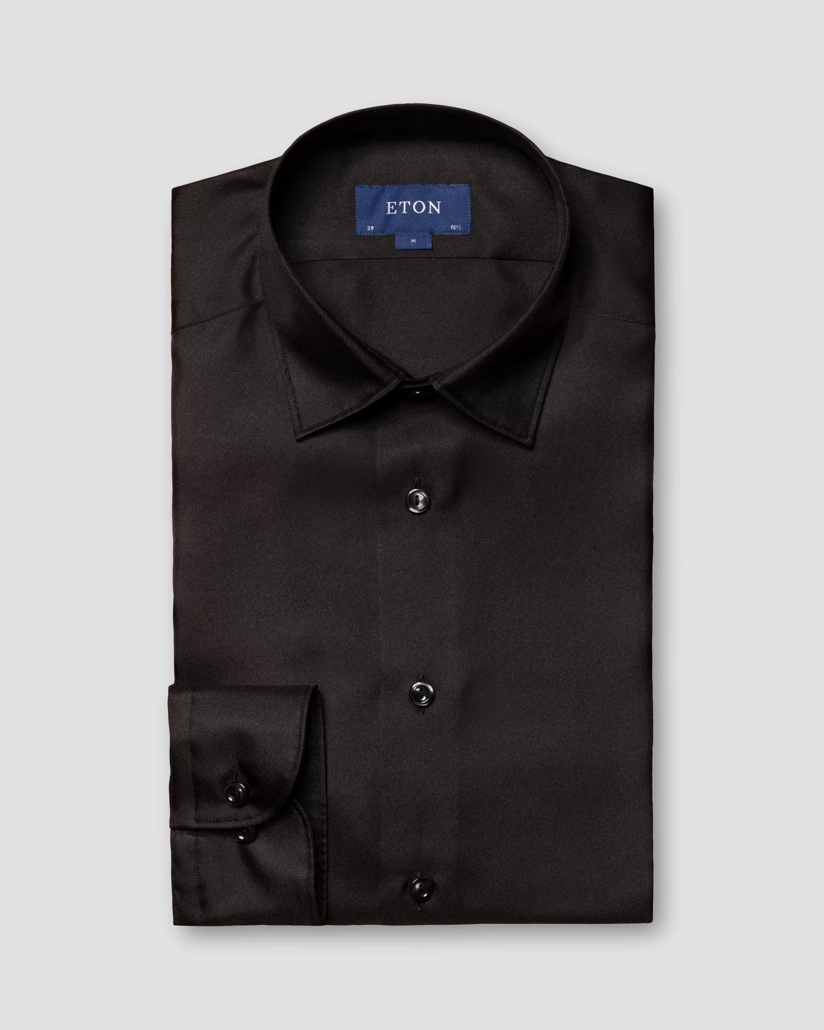 Eton - black silk pointed rounded single one buttonhole slim soft
