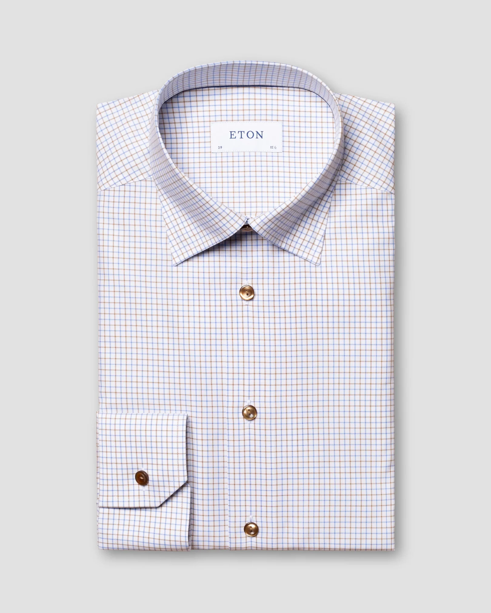 Eton - brown and blue checked fine twill shirt