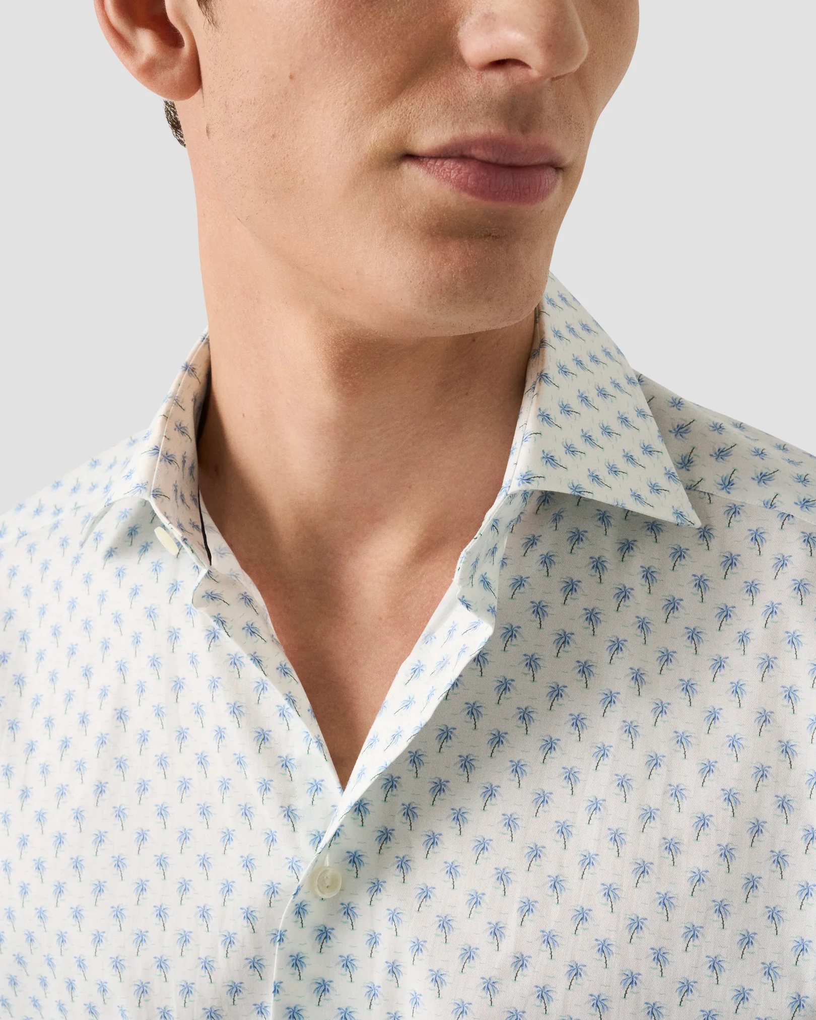 Eton - light blue palm tree signature twill shirt