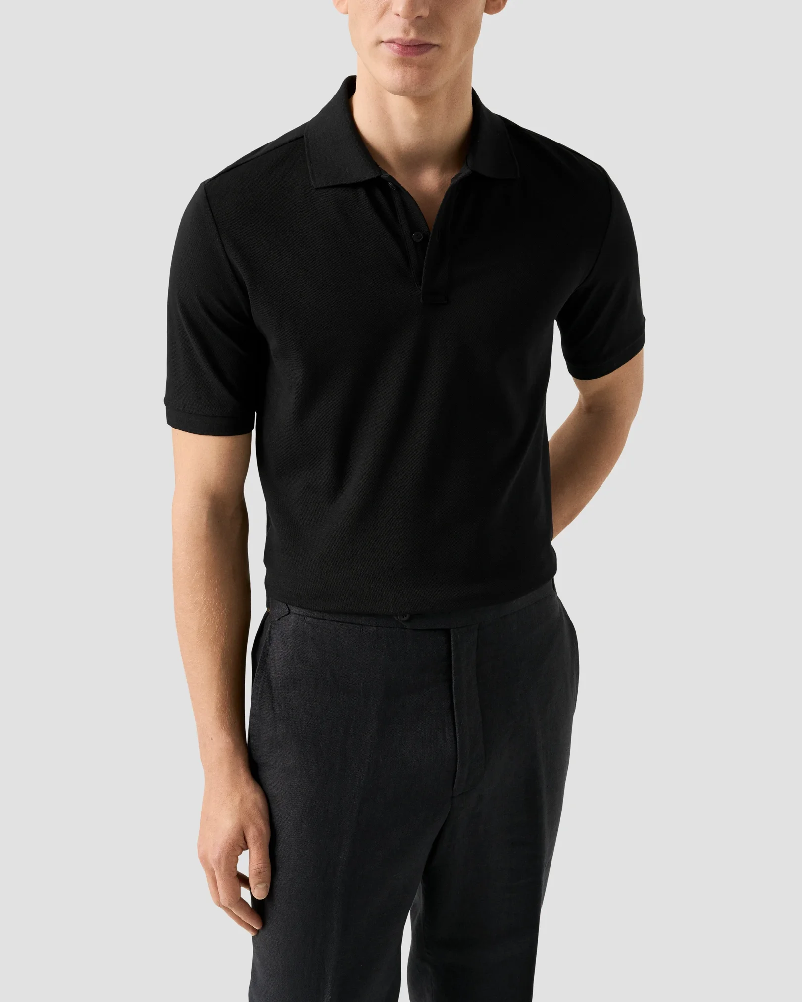Eton - black pima cotton pique polo