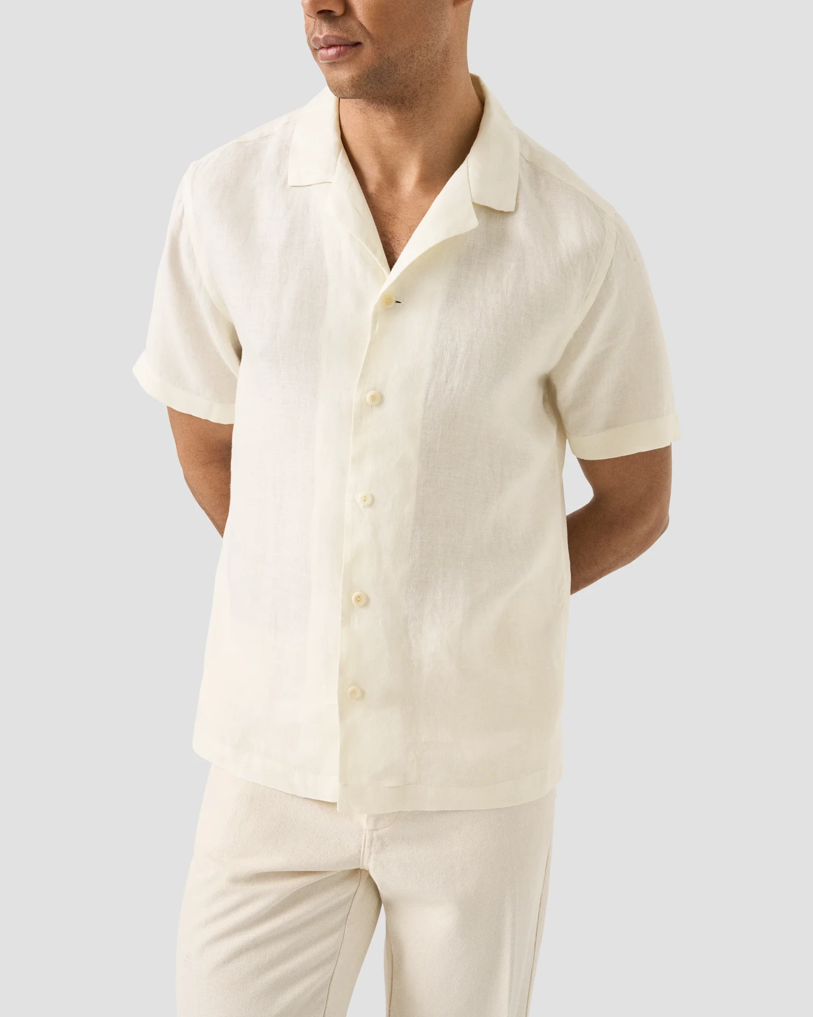 Eton - white solid linen twill resort shirt