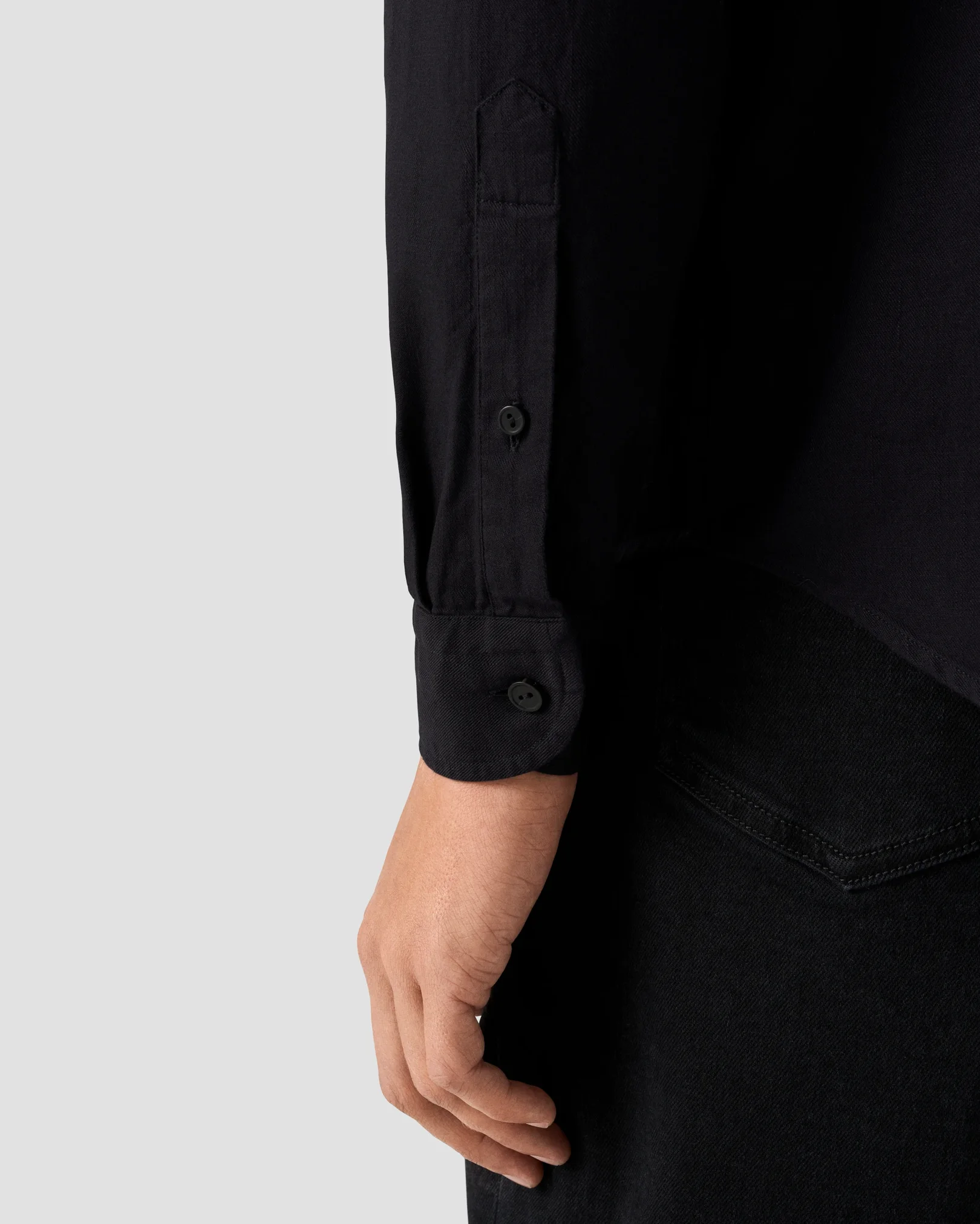 Eton - black denim shirt button down rounded single casual fit