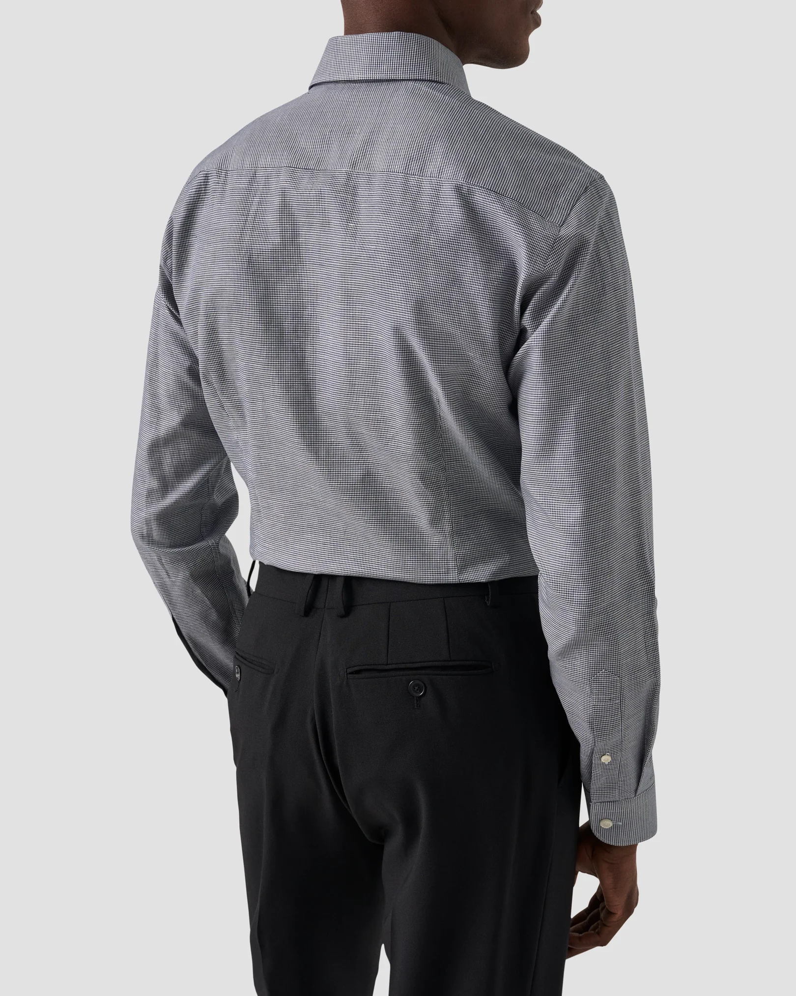 Eton - Navy Houndstooth Wrinkle Free Cotton Linen Shirt