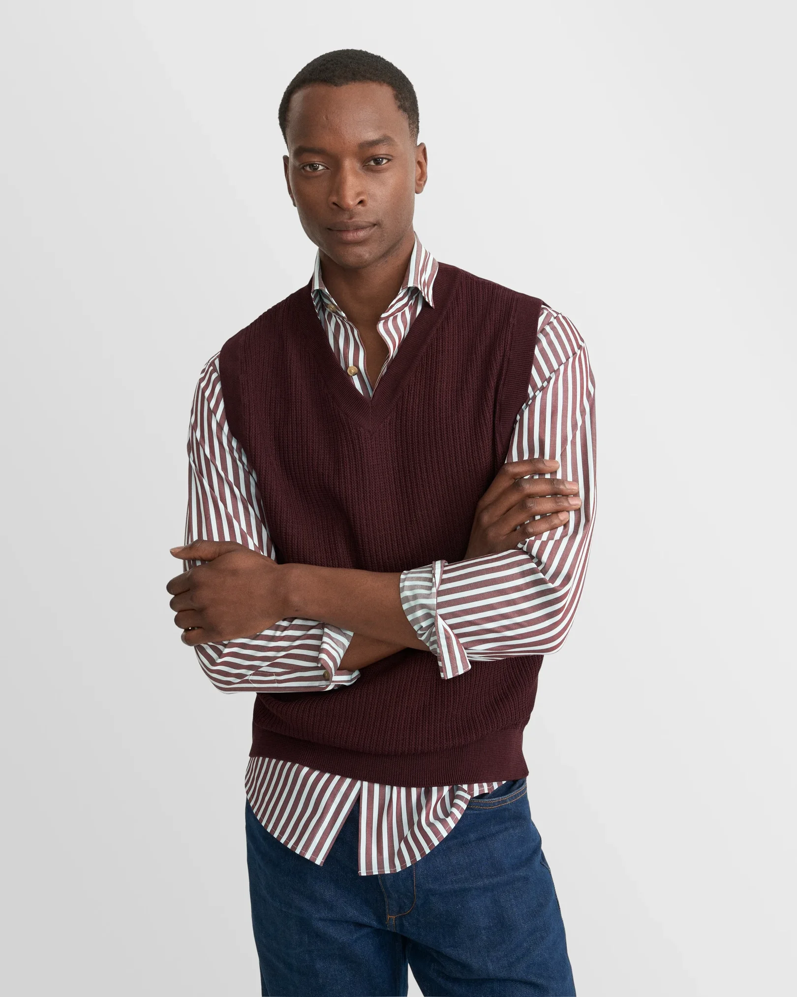 Eton - dark red bengal striped fine twill shirt
