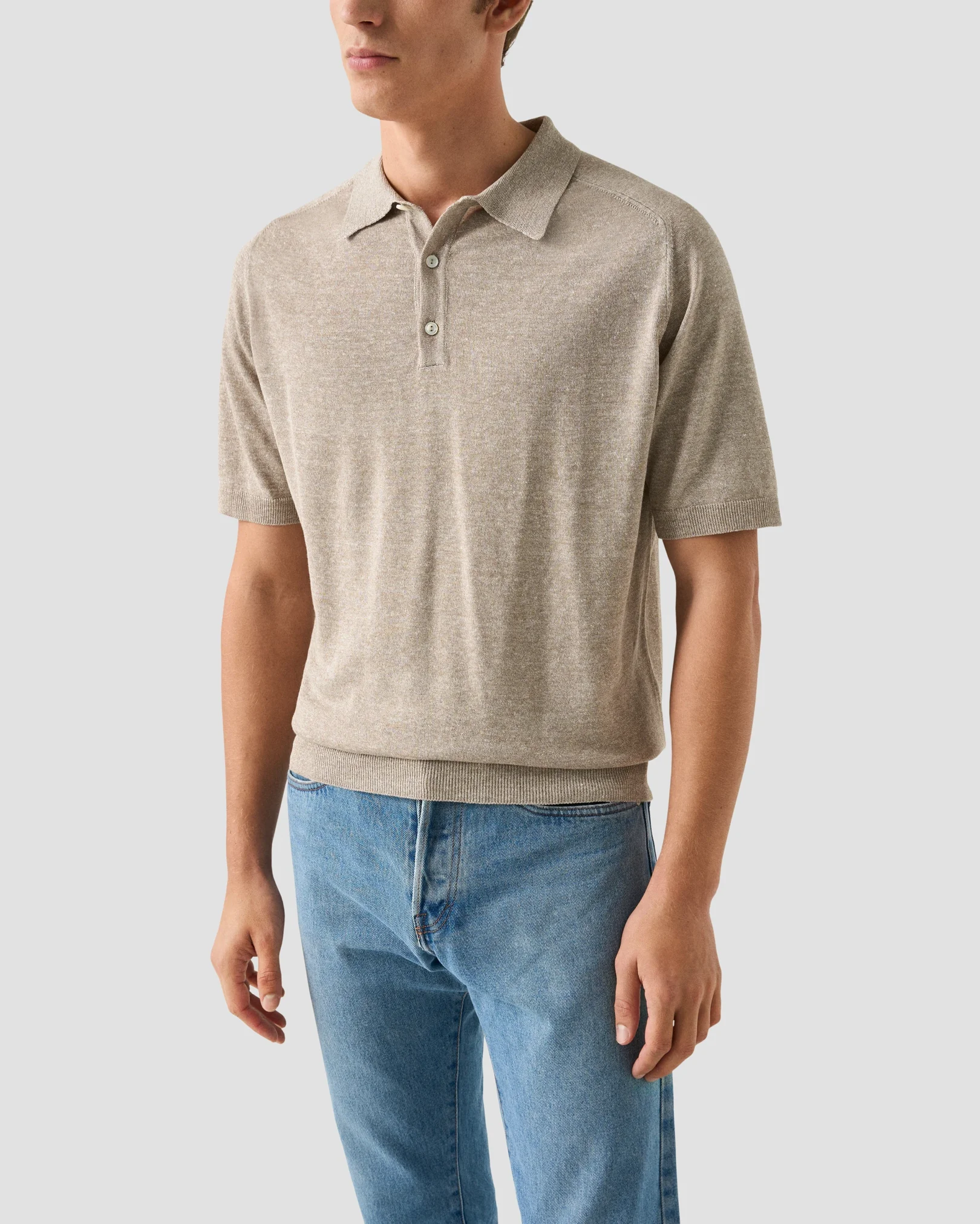 Eton - beige cotton linen fine knit polo