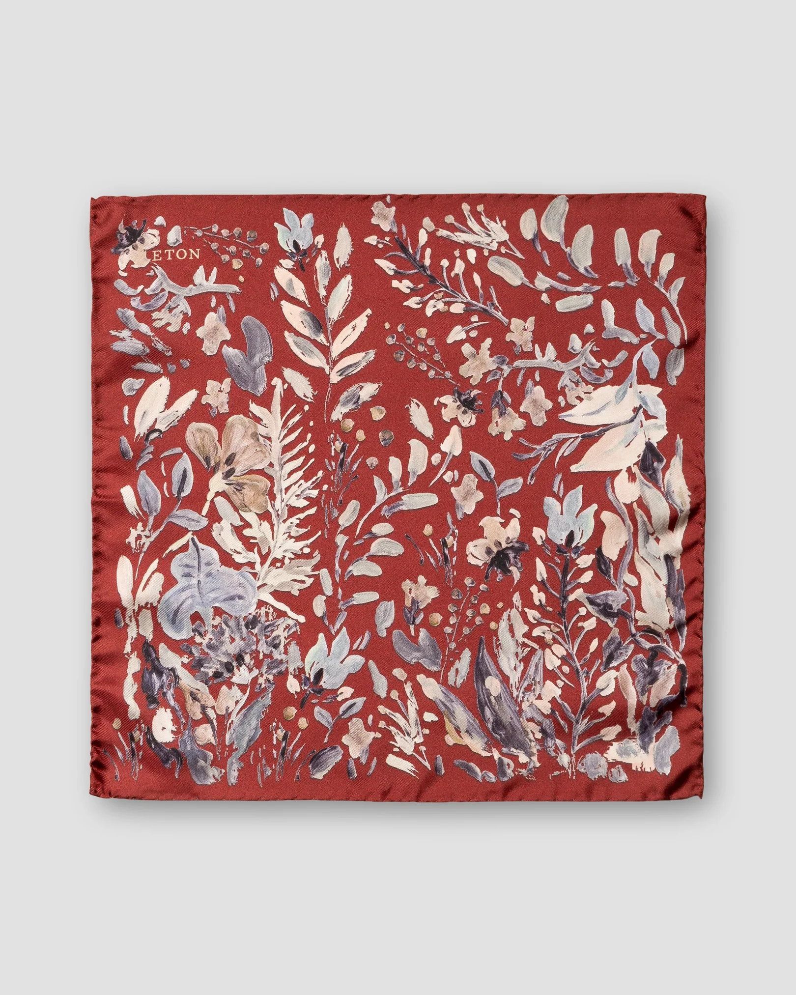 Eton - red floral print fuji silk pocket square