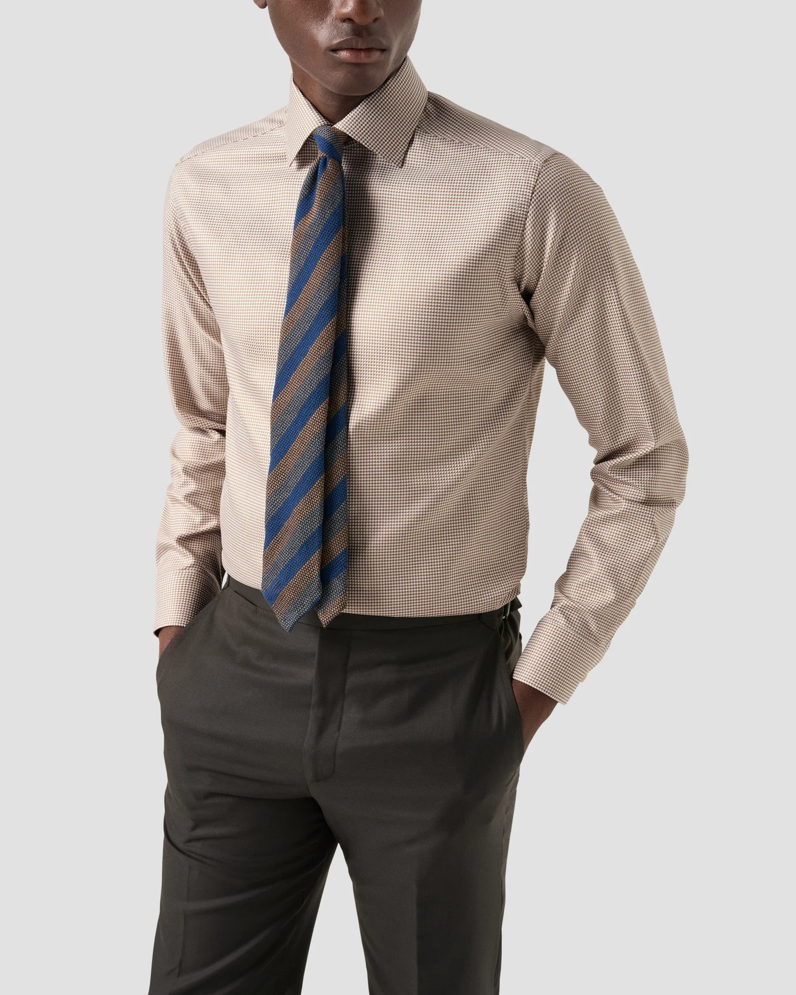 Eton - beige houndstooth king twill shirt