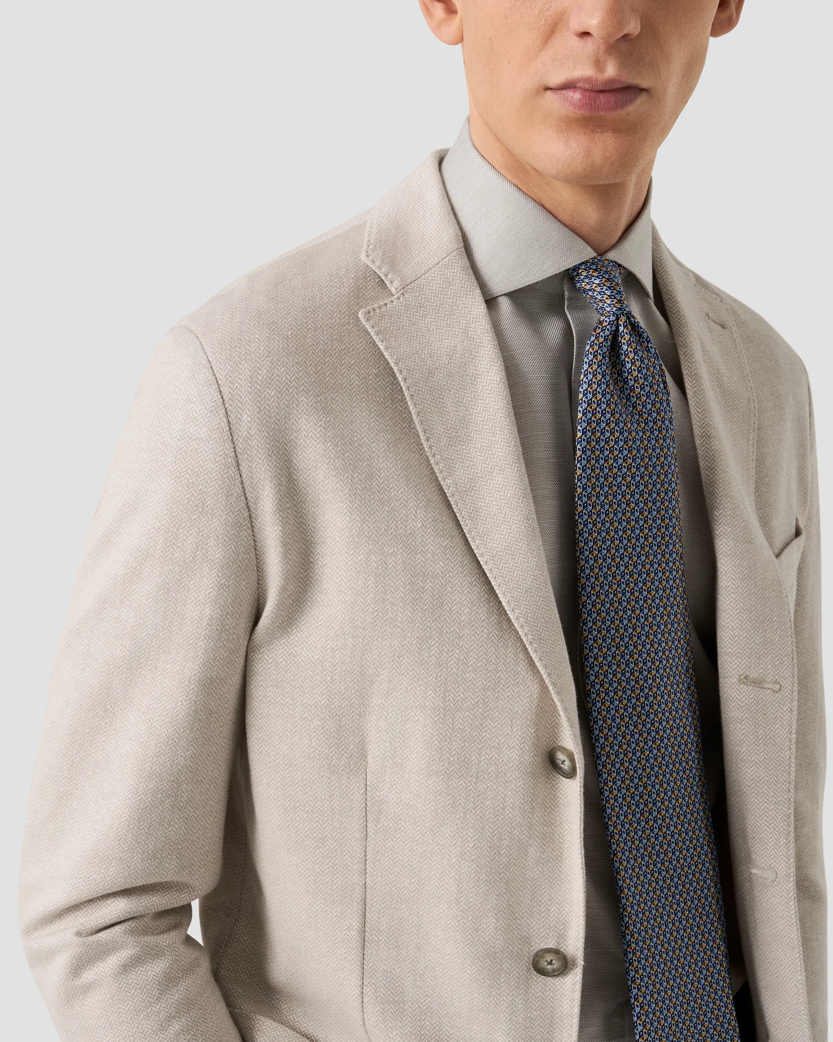 Eton - beige semi solid cotton linen shirt 261