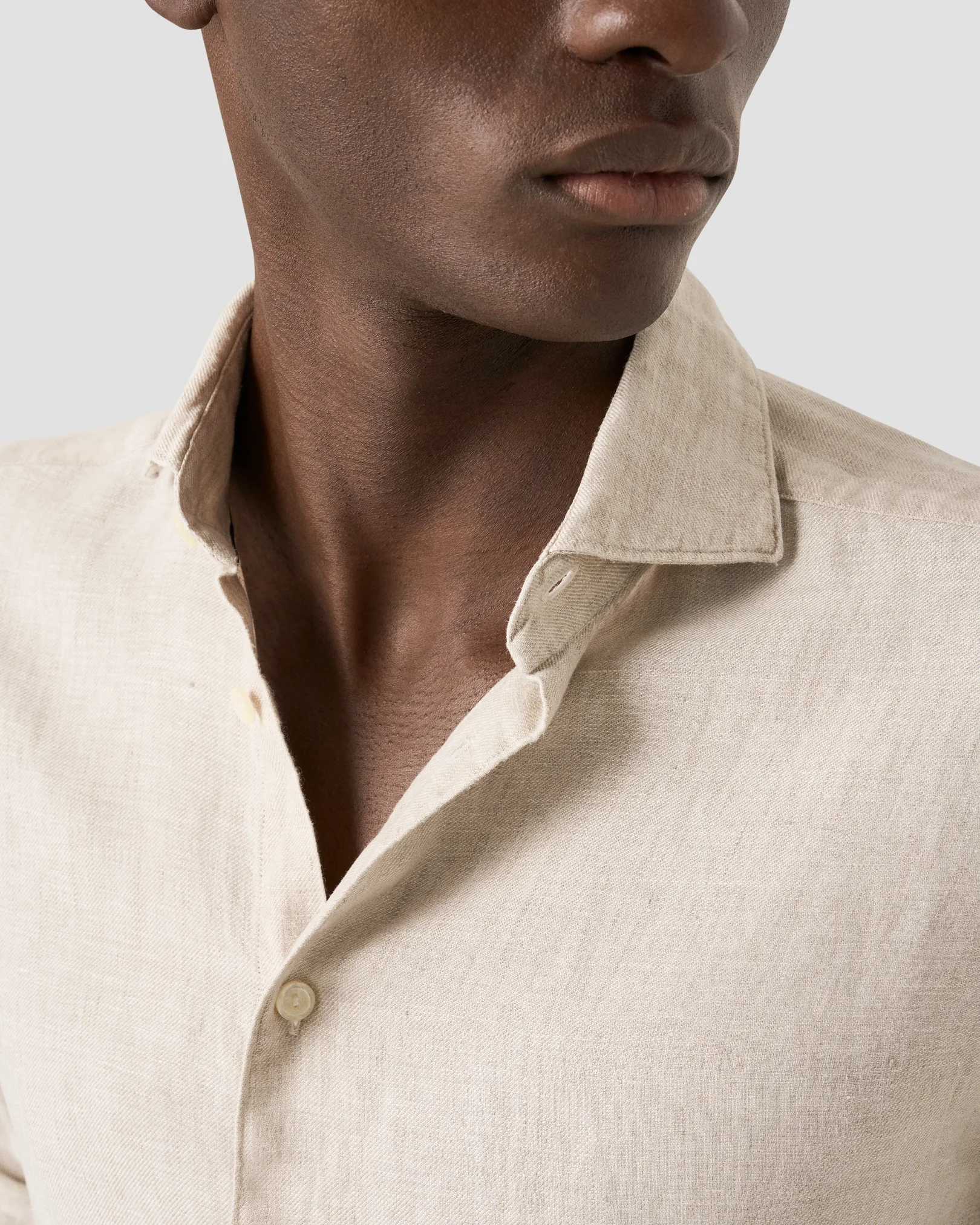 Eton - beige solid twill linen shirt