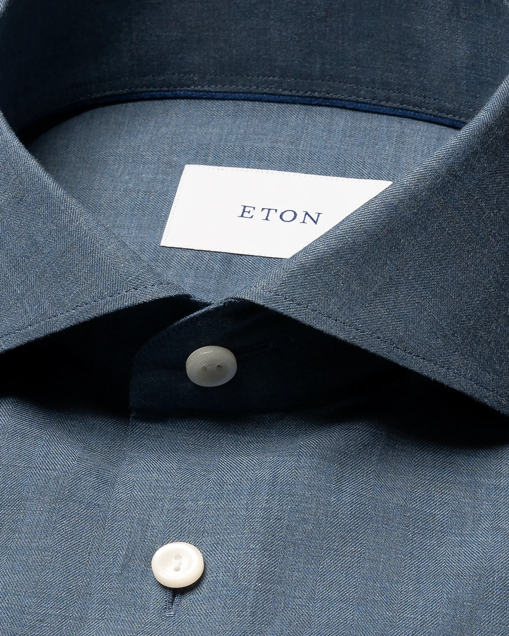 Eton - dark blue solid signature flannel shirt 256