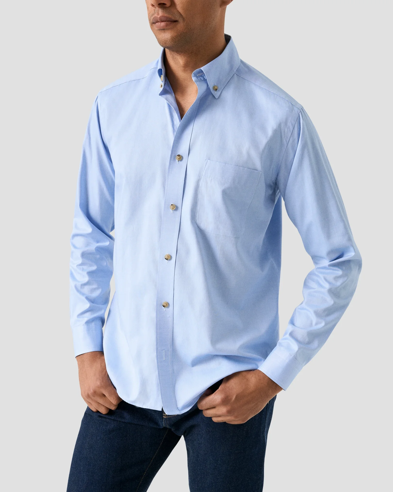 Eton - dark blue solid oxford shirt button down rounded single casual fit