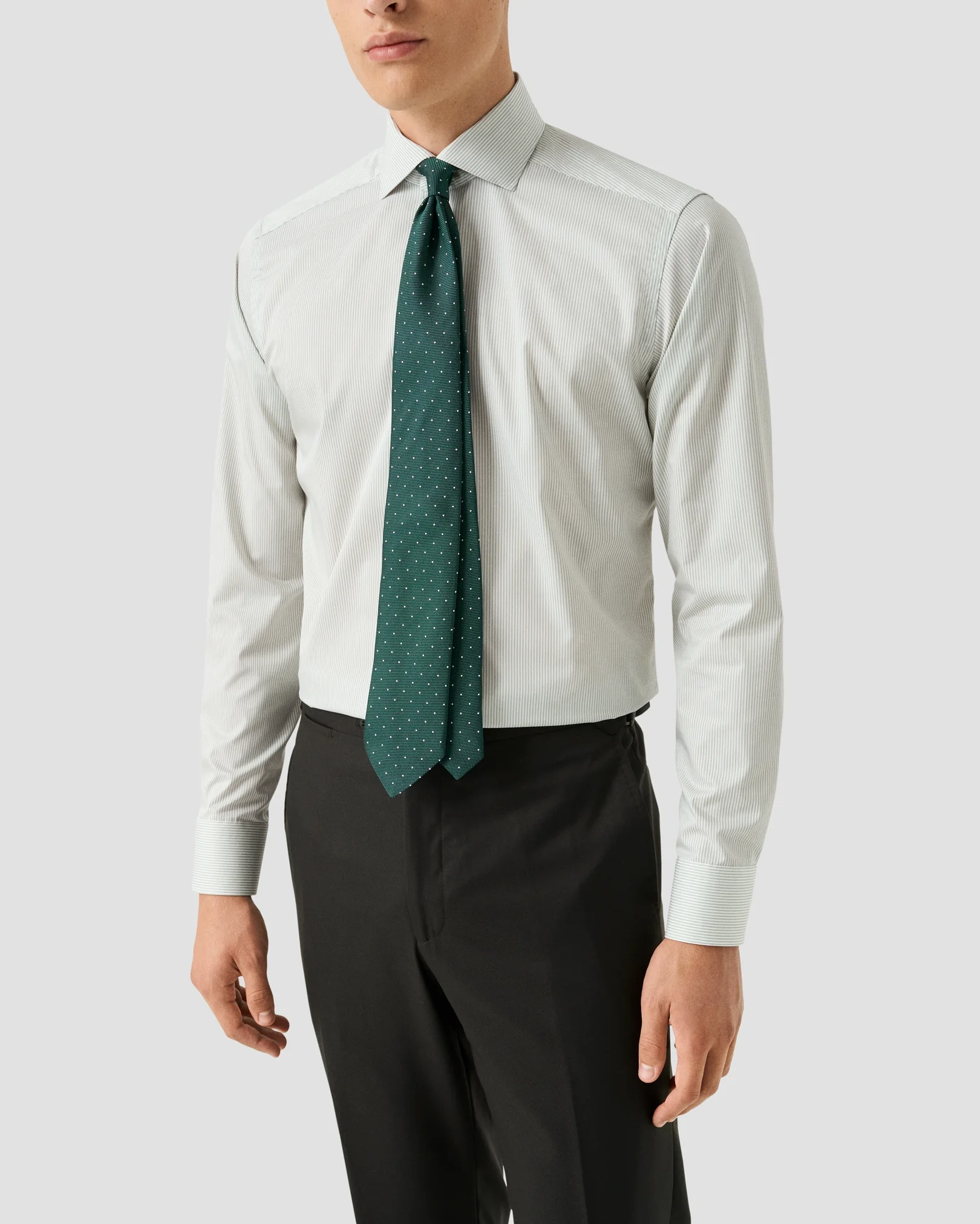 Eton - light green striped melange twill shirt