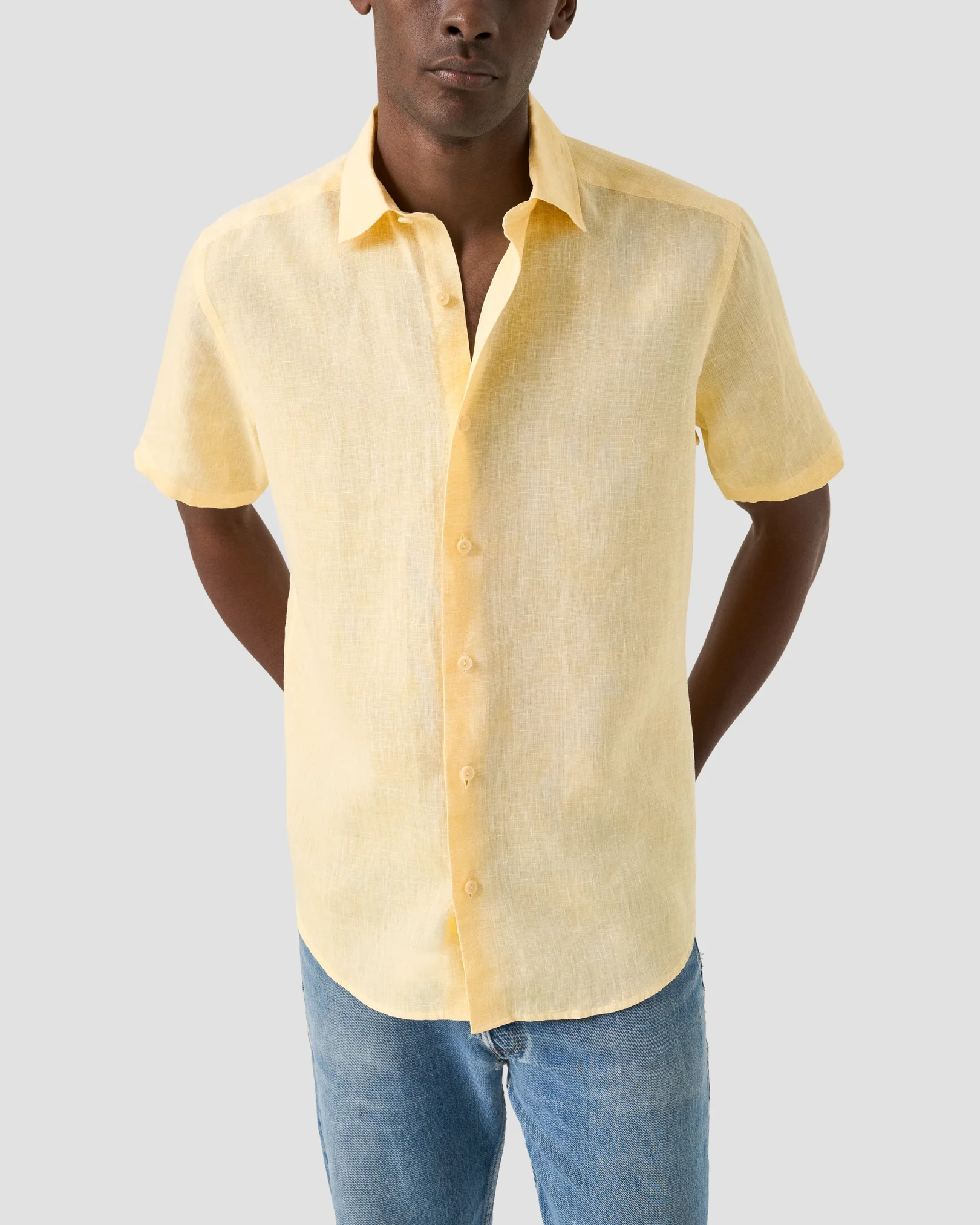 Eton - solid linen short sleeve shirt spread short sleeve plain casual fit