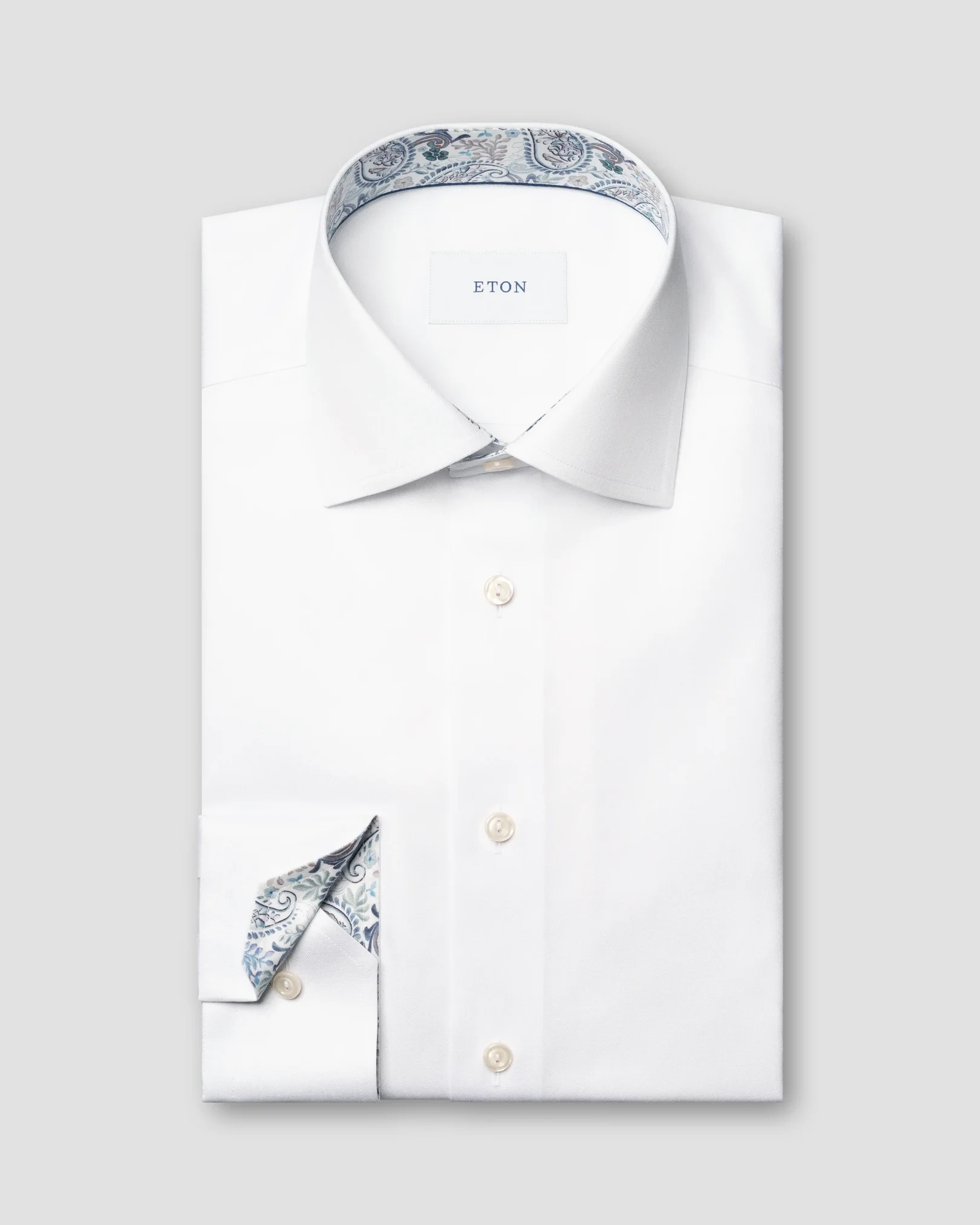 Eton - white solid paisley effect shirt cut away single slim