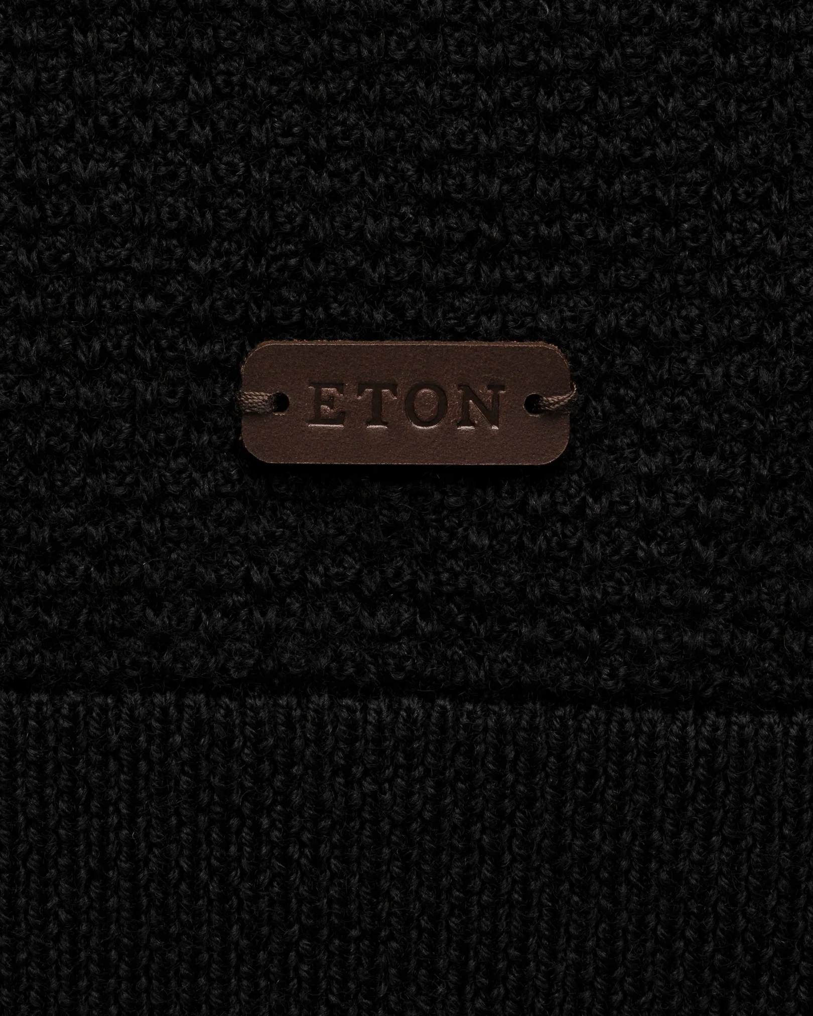 Eton - black merino structure ls polo shirt