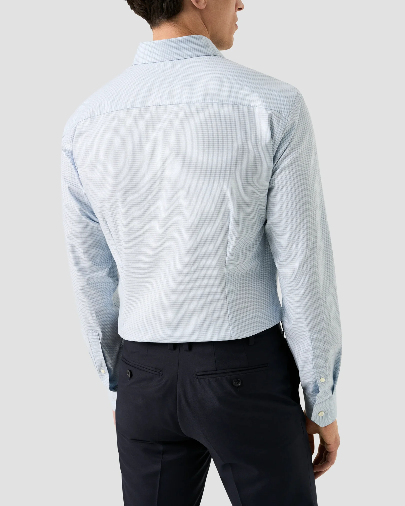 Eton - light blue check fine twill shirt